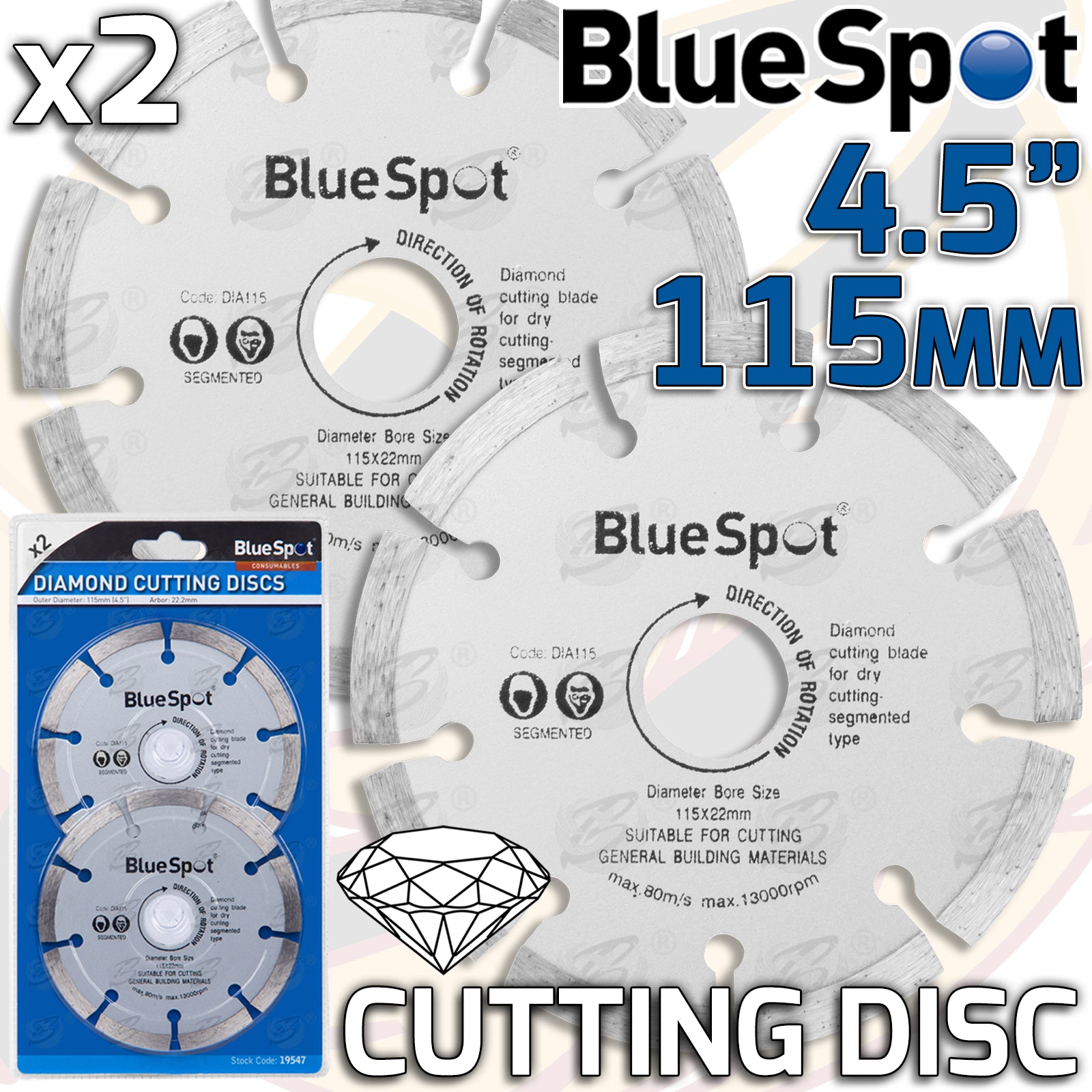BLUESPOT 4.5" ( 115MM ) DIAMOND CUTTING DISCS ( X 2 )