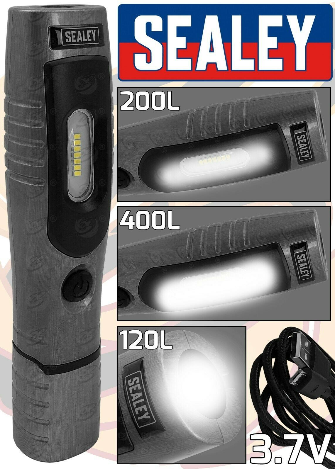 SEALEY RECHARGEABLE SMD LED LI - ION WORK LIGHT ( BRUSHED ALUMINIUM )