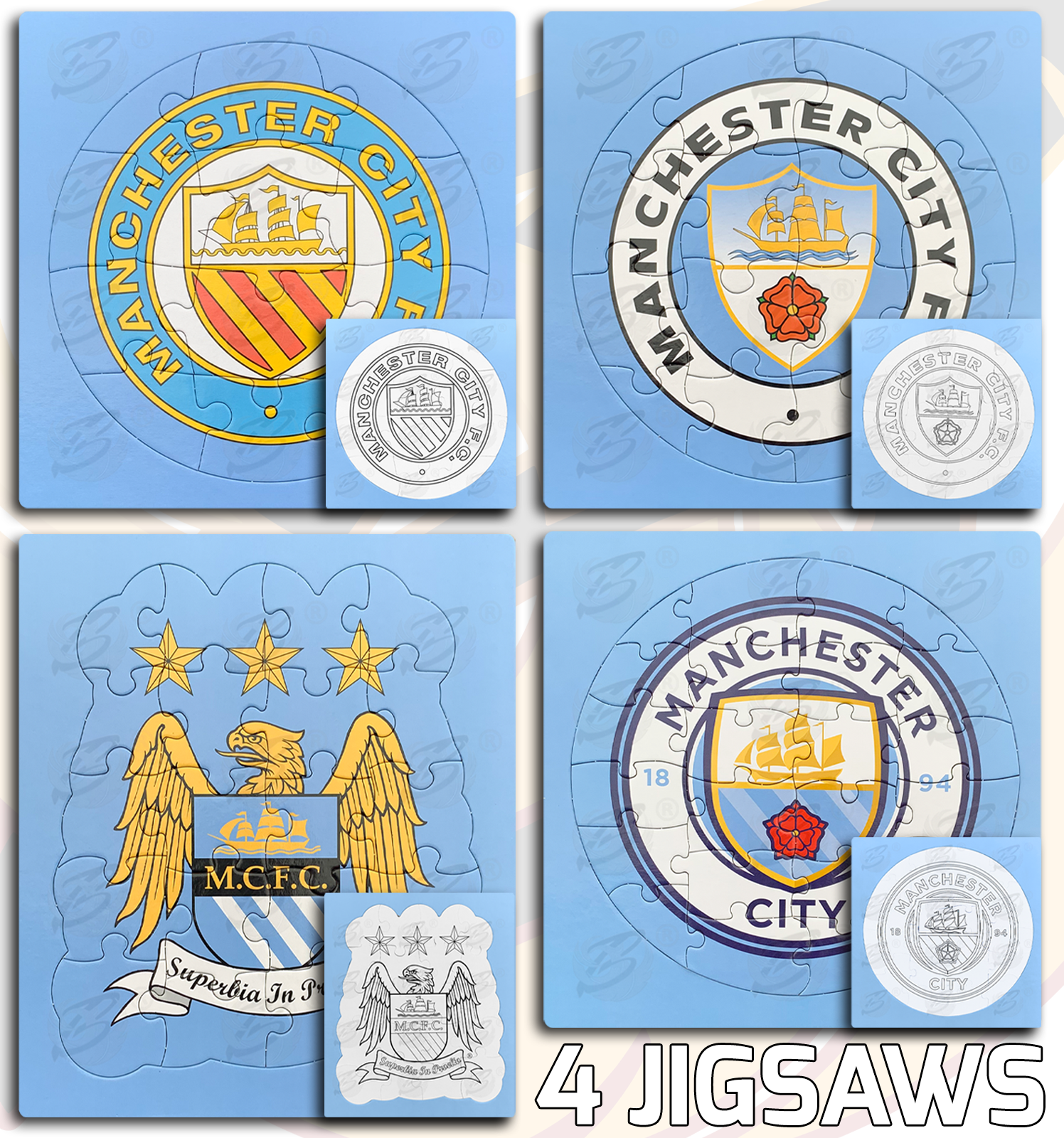 Manchester City 4 Piece Colour-In Jigsaw Puzzle ( MCFC_PUZZLE )