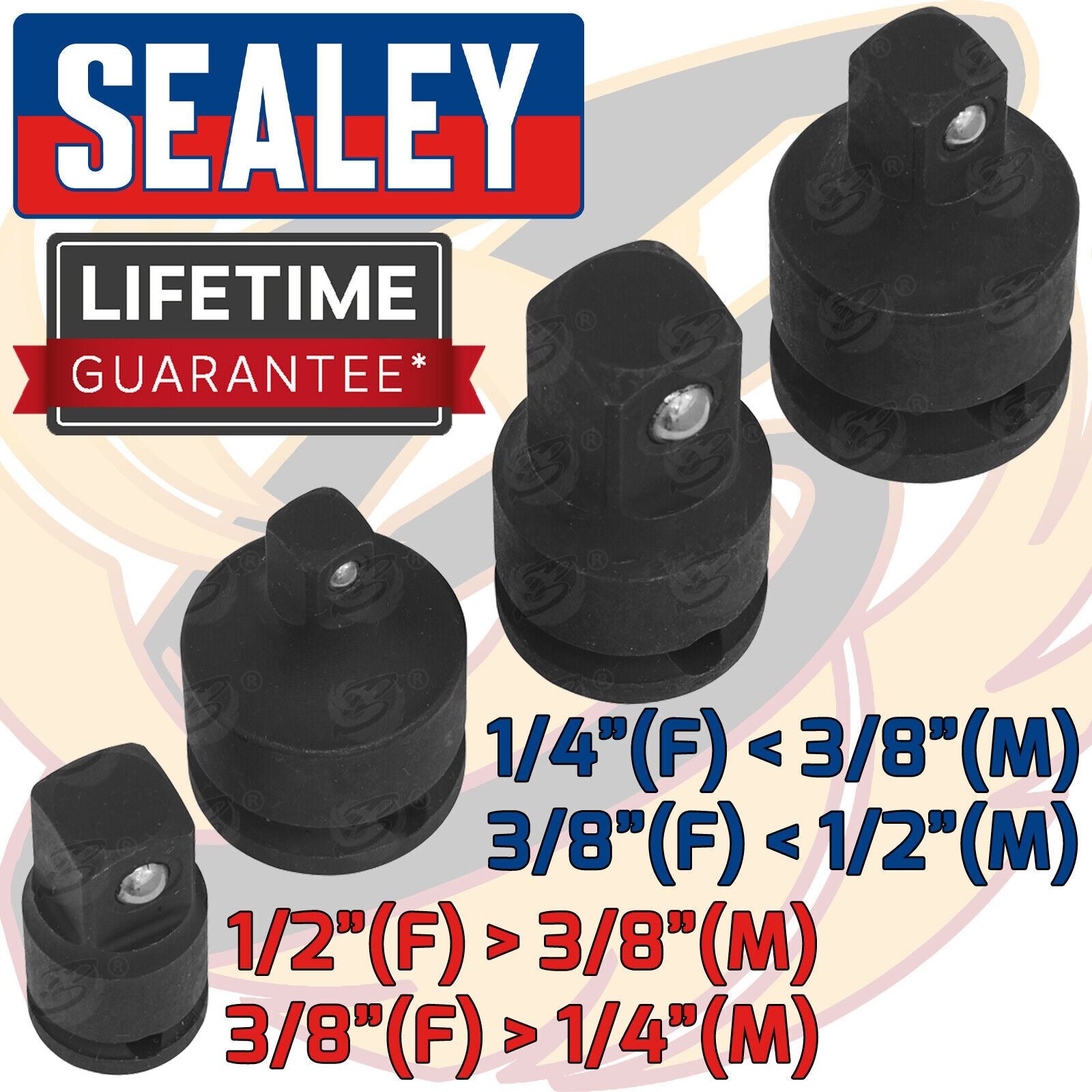 SEALEY 4PCS IMPACT SOCKET ADAPTERS ( 1/4" - 1/2" )