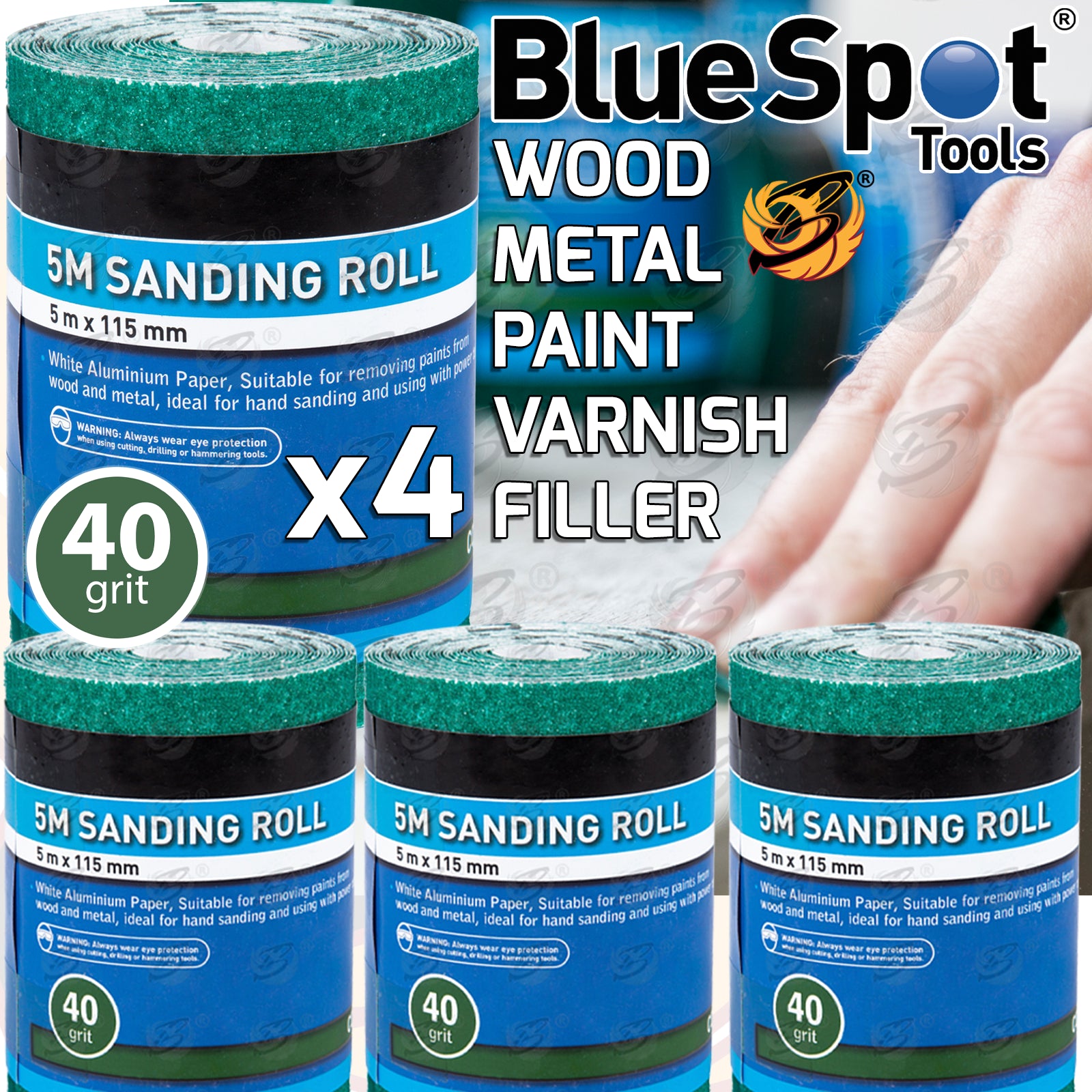 BLUESPOT 40 GRIT SANDING ROLL ( 5M x 115MM ) ( 4 ROLLS )