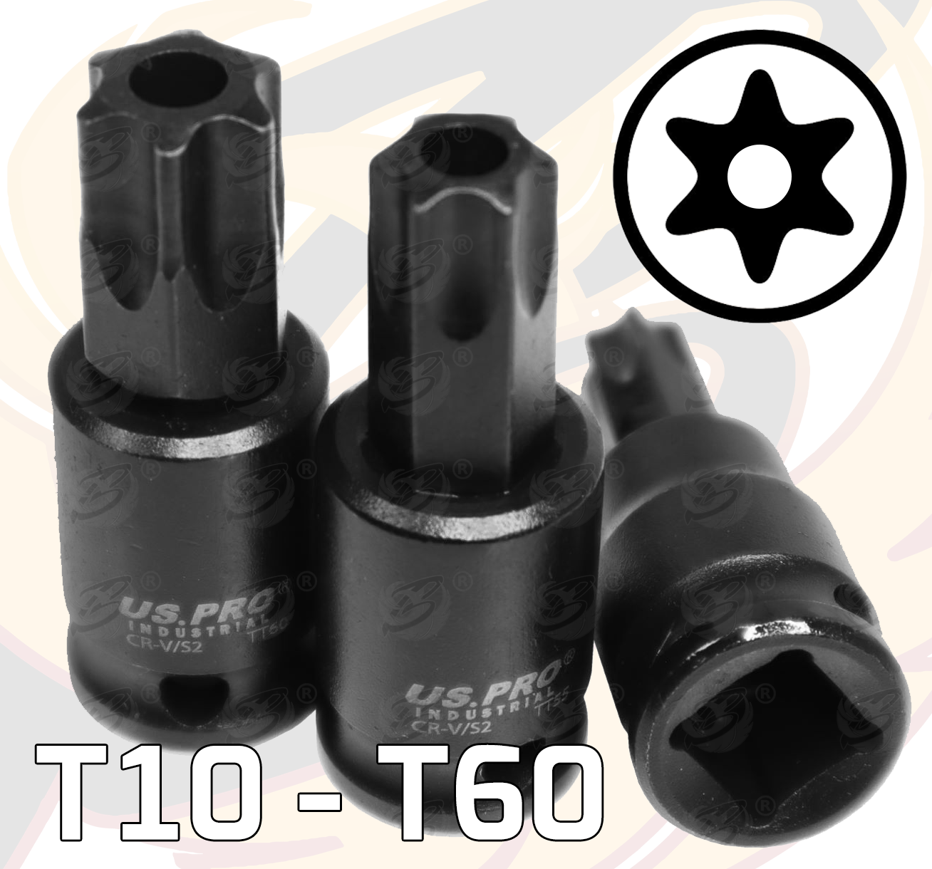 US Pro 11 Piece 3/8" Drive Impact Tamperproof Torx Bit Sockets T10 - T60 ( 7527 )