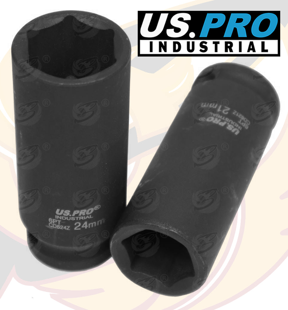 US PRO INDUSTRIAL 10PCS 1/2" DRIVE 6 POINT DEEP IMPACT SOCKETS 10MM - 24MM