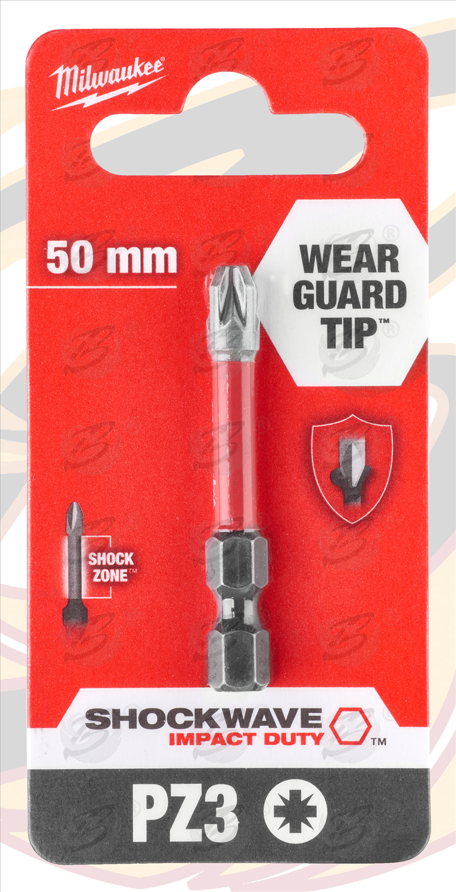 MILWAUKEE PZ3 x 50MM POZIDRIVE IMPACT DRILL / DRIVER BIT ( SHOCKWAVE IMPACT DUTY )