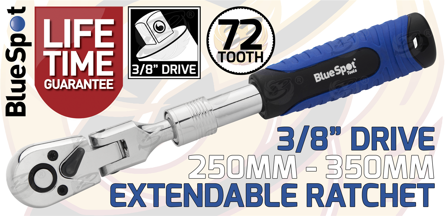BlueSpot 3/8" Drive 72 Tooth Extendable Flexible Ratchet Handle ( 250mm - 350mm ) ( 02031 )