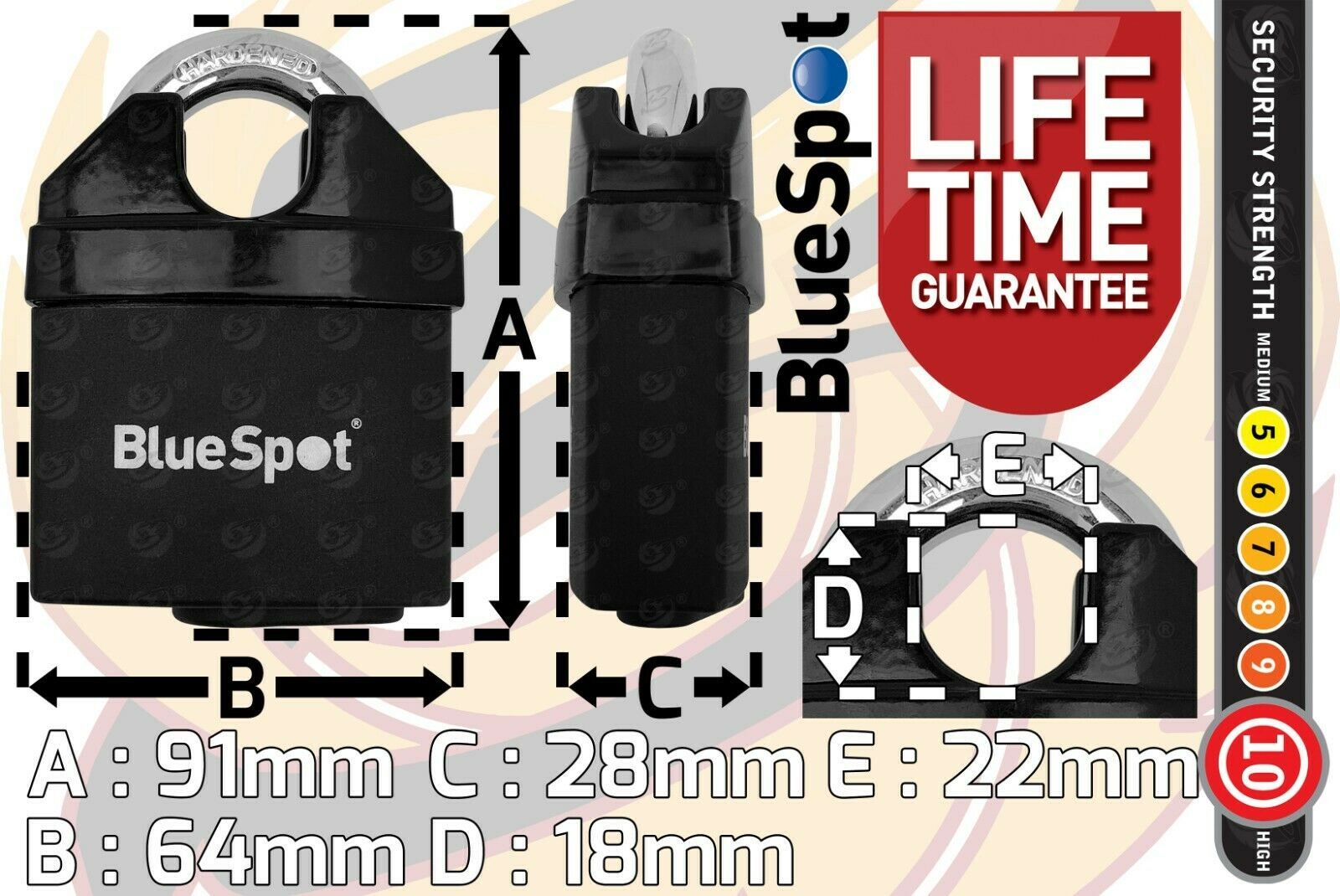 BLUESPOT 65MM HIGH SECURITY PADLOCK