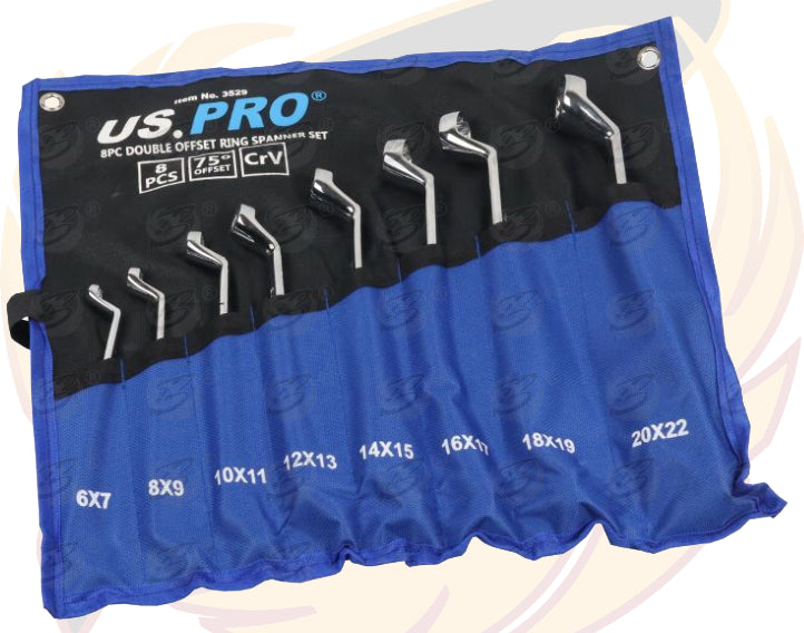 US PRO 8PCS OFFSET DOUBLE RING 12 POINT SPANNER 6MM - 22MM