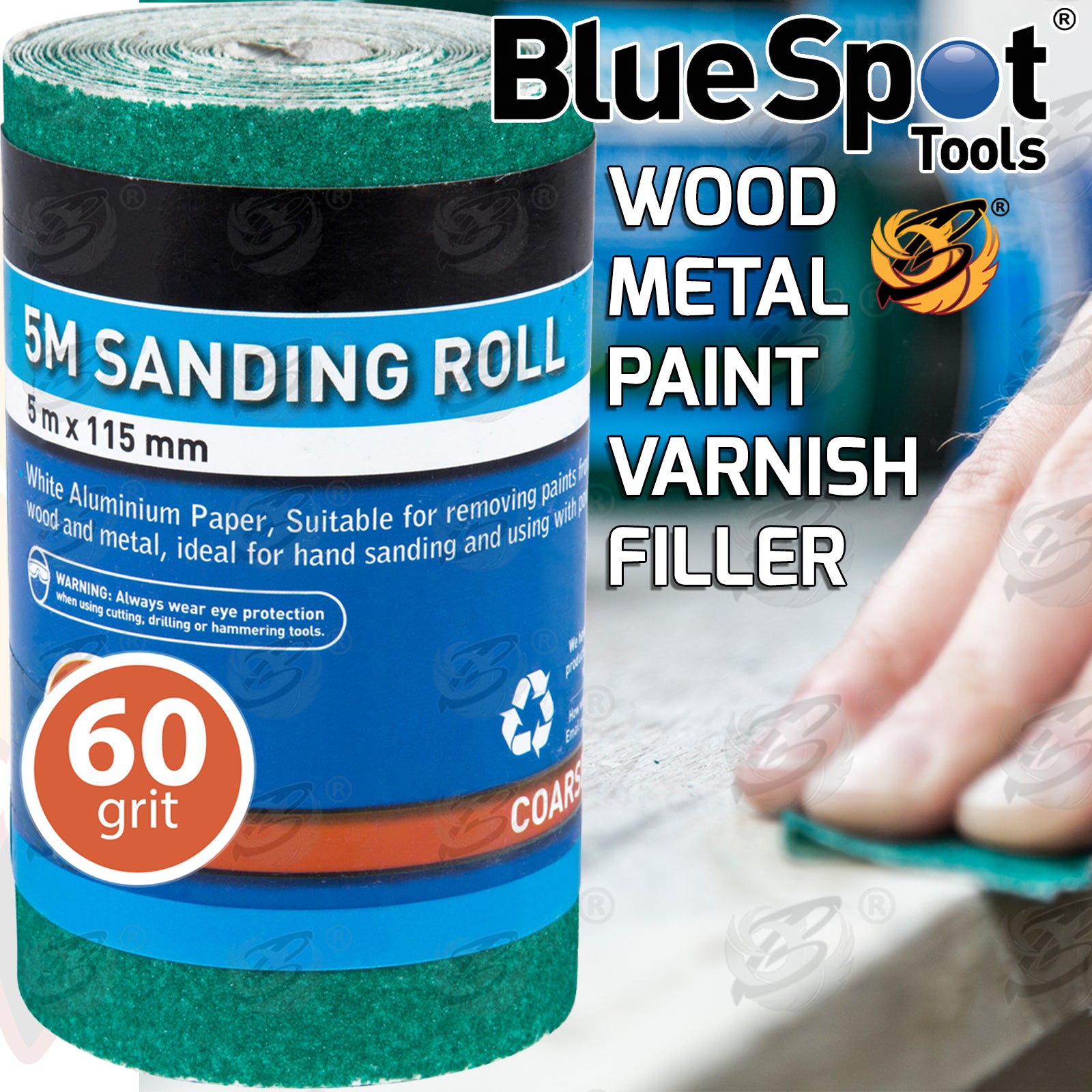 BLUESPOT 60 GRIT SANDING ROLL ( 5M x 115MM ) ( 1 ROLLS )