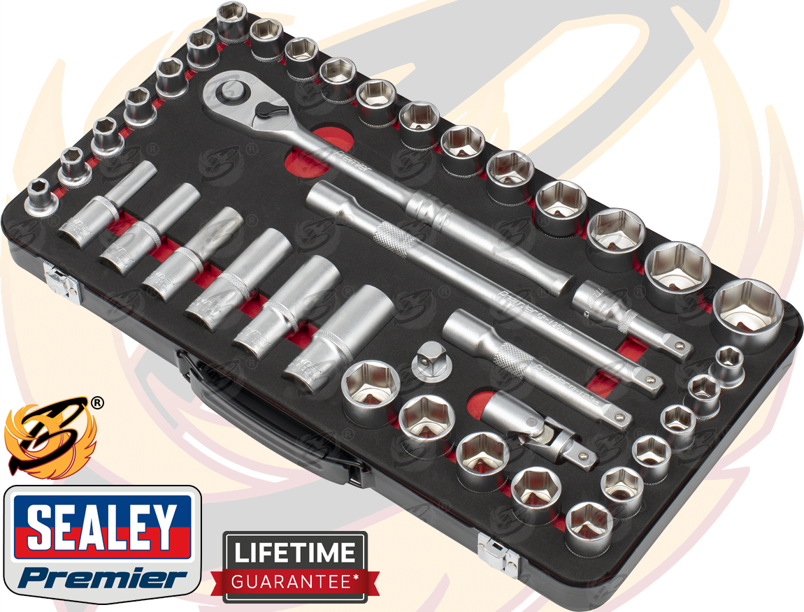 Sealey 40 Piece 1/2" Drive 6 Point 90 Tooth Premier Platinum Socket Set ( 8mm - 32mm & 7/16" - 1" ) ( AK7925 )
