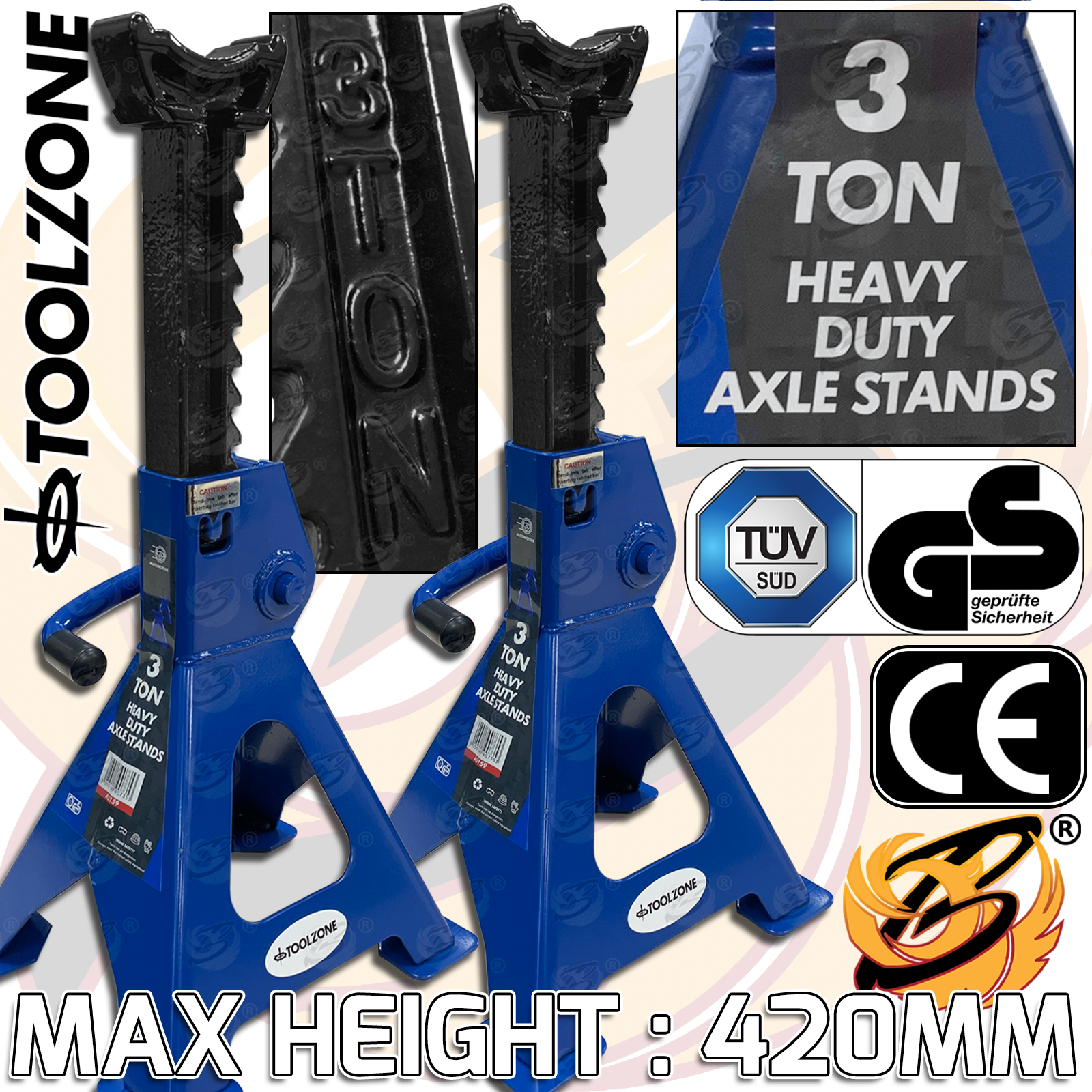 Toolzone 3 Ton ( Tonne ) Axle Stands ( Pair ) ( AU159 )