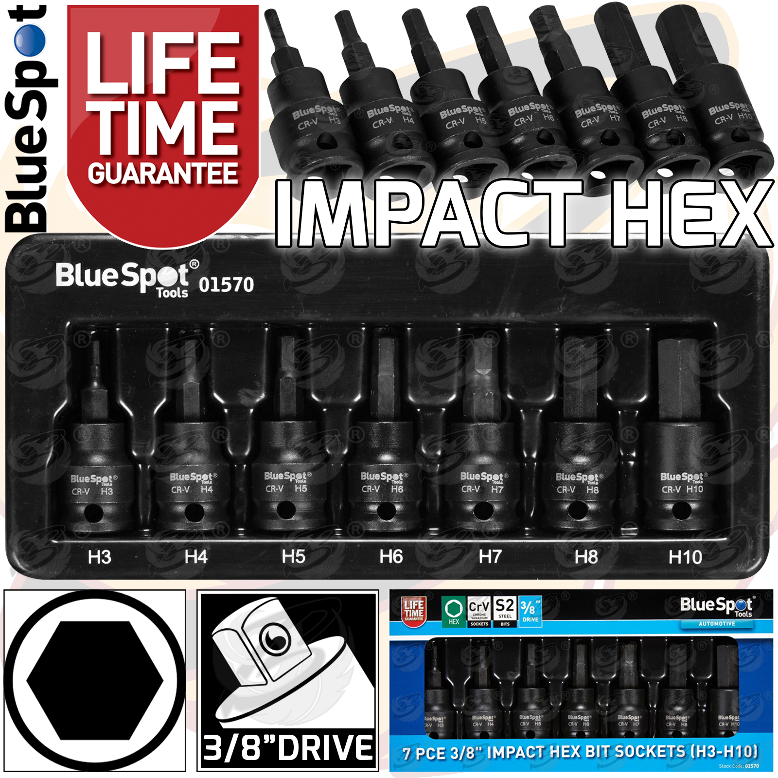 BlueSpot 7 Piece 3/8" Drive Impact Hex Bit Sockets H3 - H10 ( 01570 )