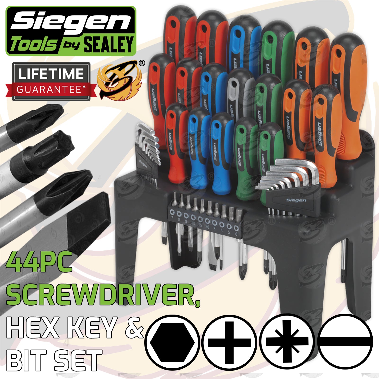 SIEGEN 44PCS MAGNETIC SCREWDRIVER, HEX KEY & BIT SET