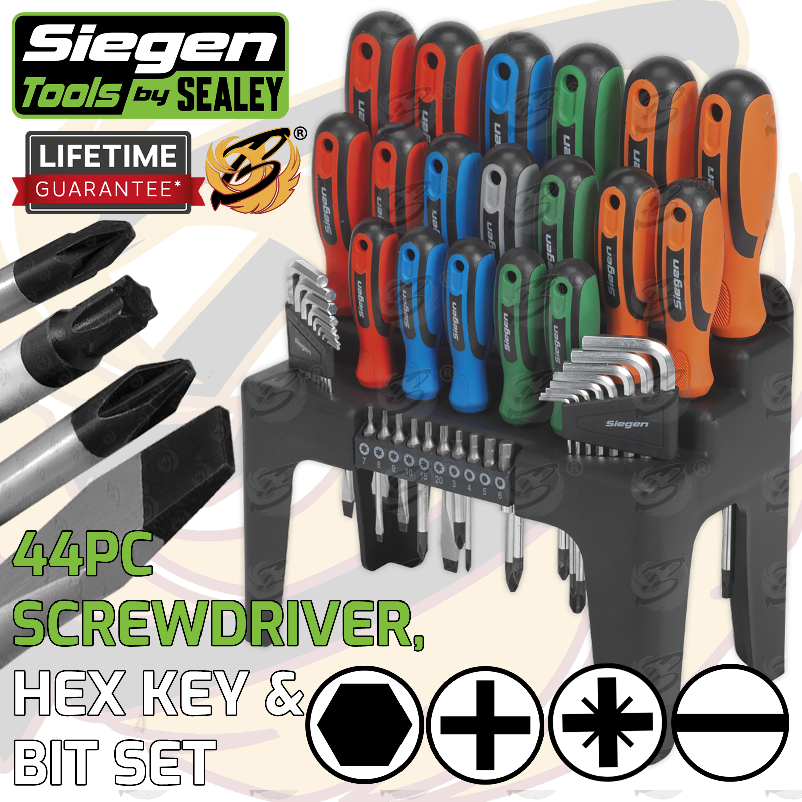 Siegen 44 Piece Magnetic Screwdriver - Hex Key & Bit Set S01090