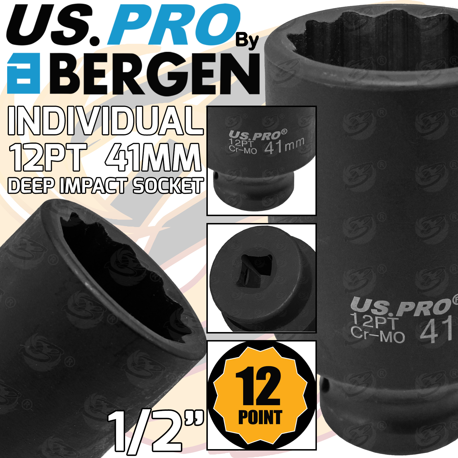 US Pro 41mm 1/2" Drive 12 Point Deep Impact Socket ( Single ) 3786