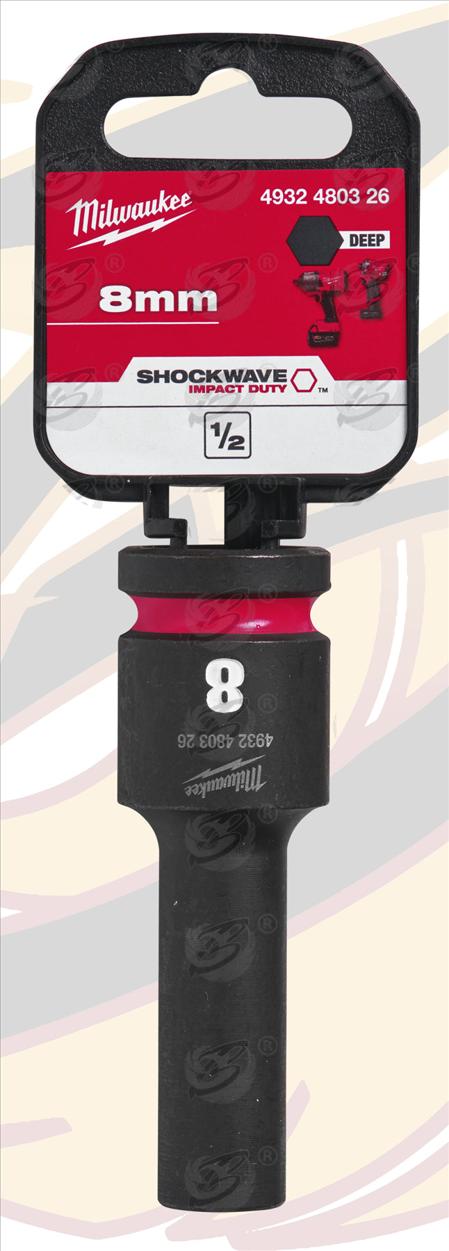 MILWAUKEE 8MM 1/2" DRIVE 6 POINT DEEP IMPACT SOCKET ( SINGLE )