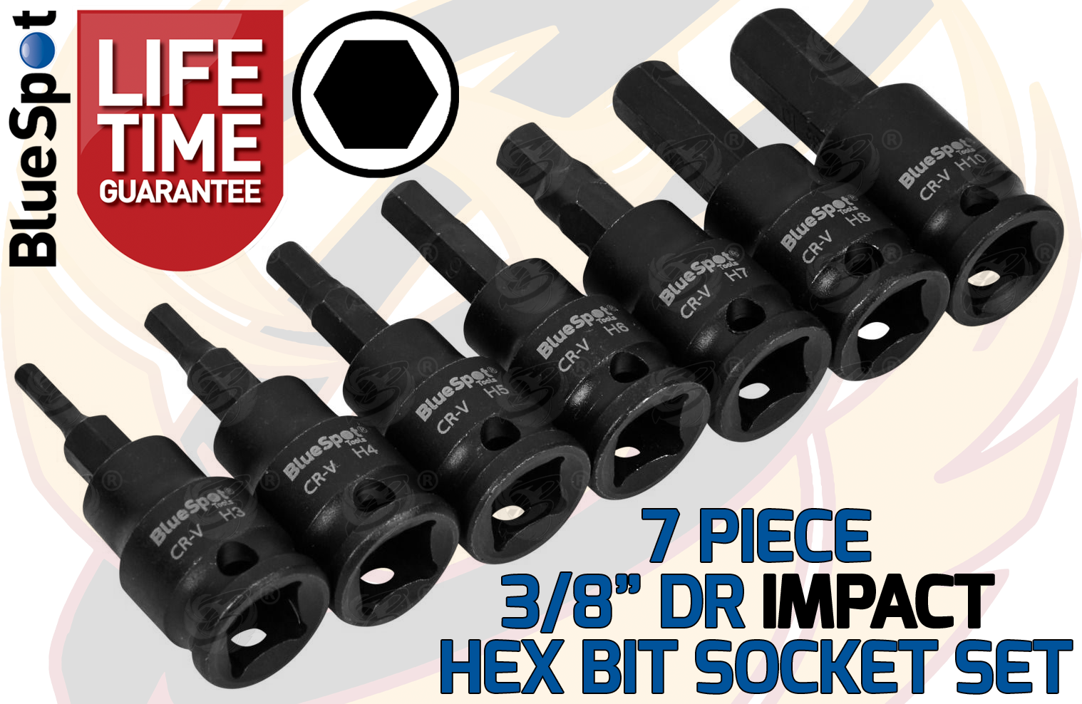 BlueSpot 7 Piece 3/8" Drive Impact Hex Bit Sockets H3 - H10 ( 01570 )