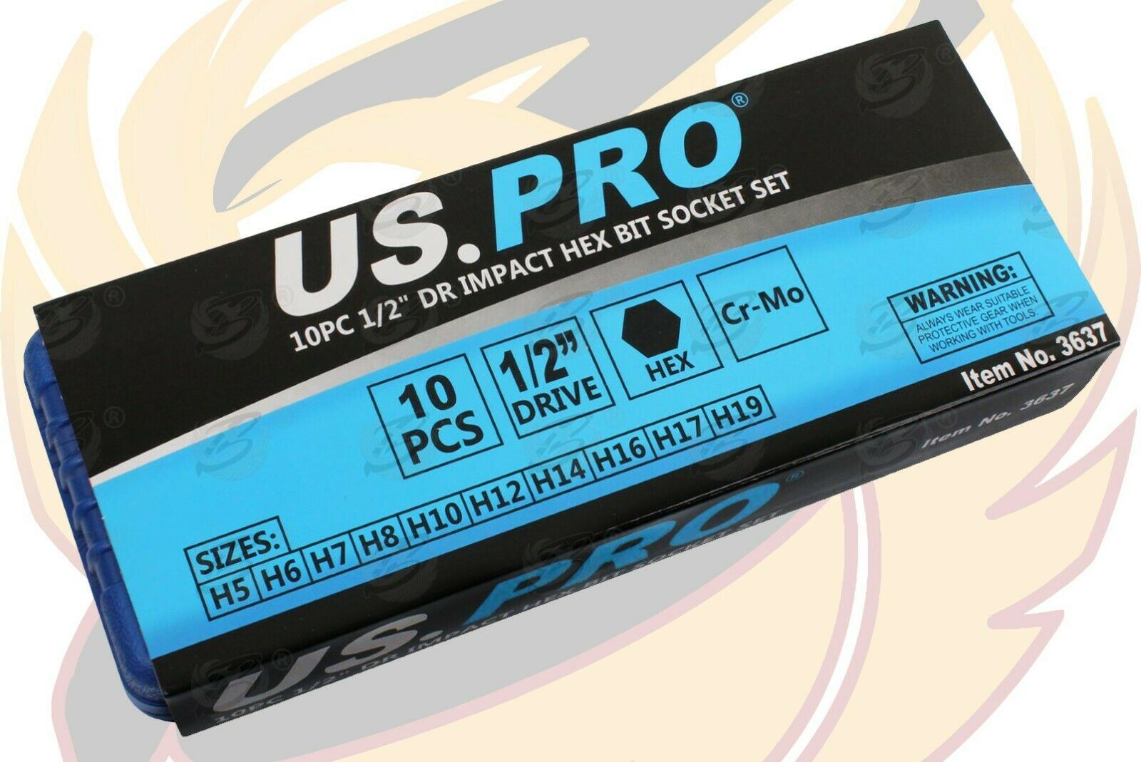 US Pro 10 Piece 1/2" Drive Impact Hex Bit Sockets H5 - H19 3637