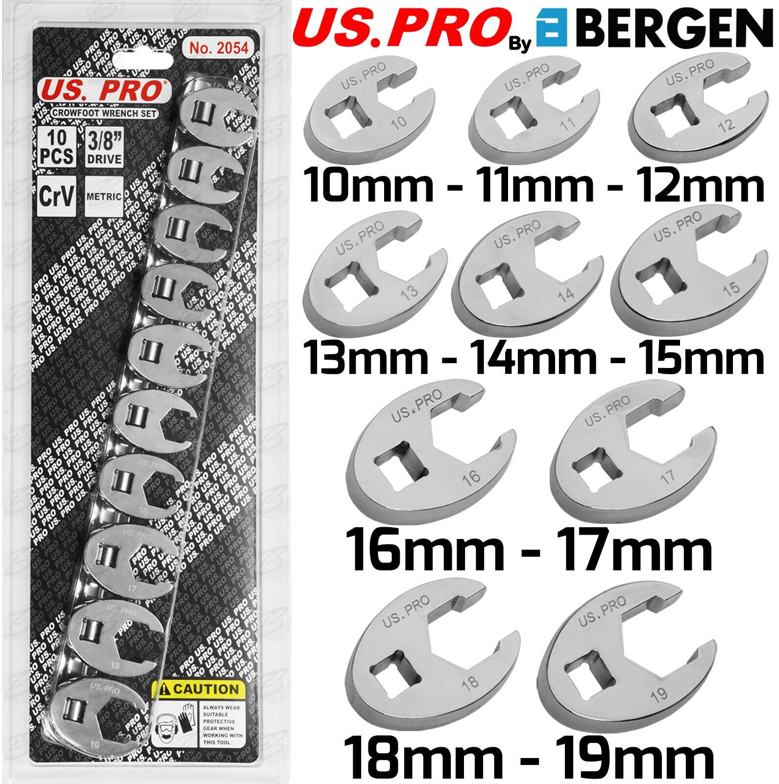 US PRO 3/8" DRIVE CROWS FOOT SPANNERS 10MM - 19MM