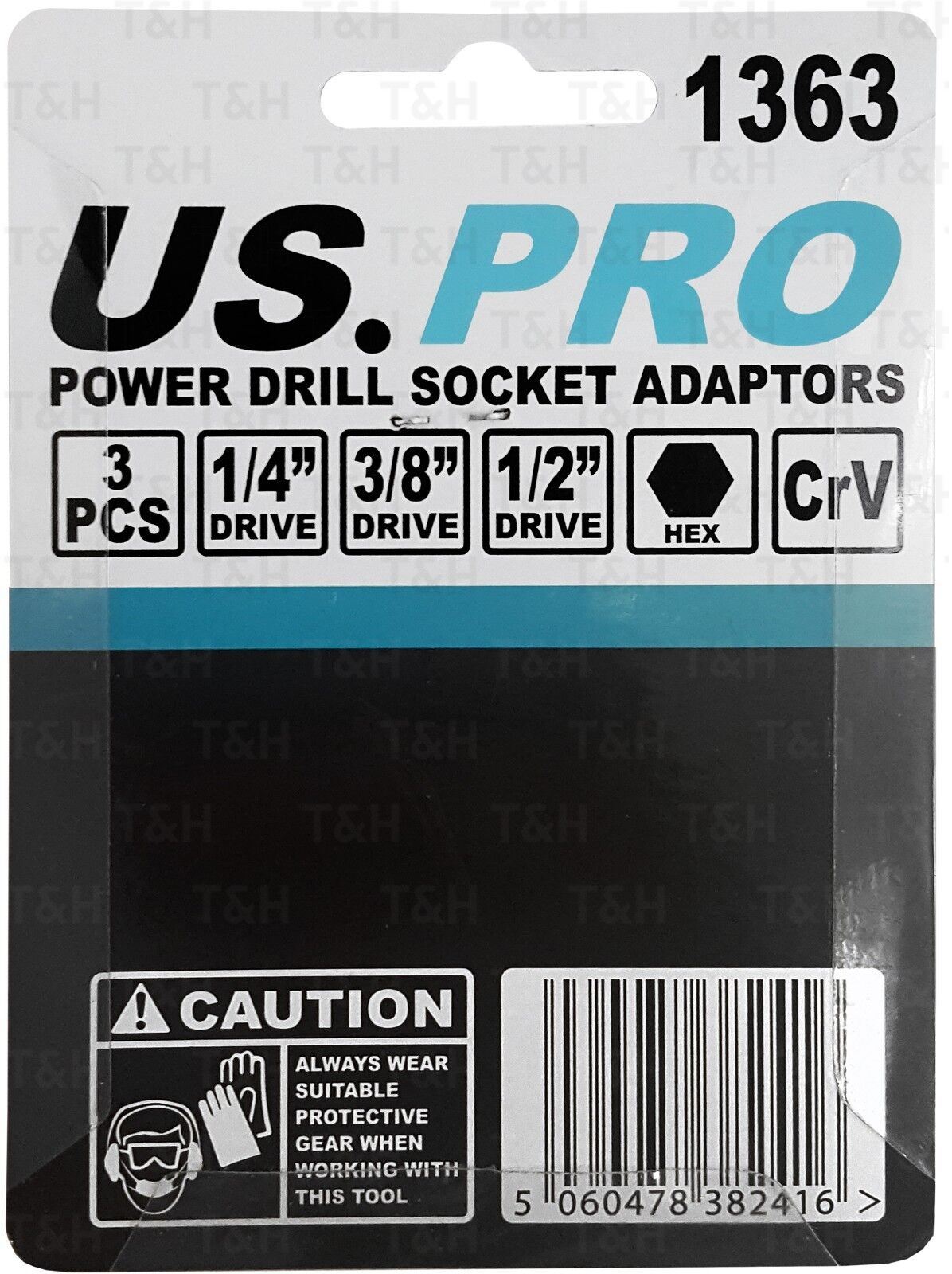 US Pro 3 Piece Drill Socket Adaptors 1363