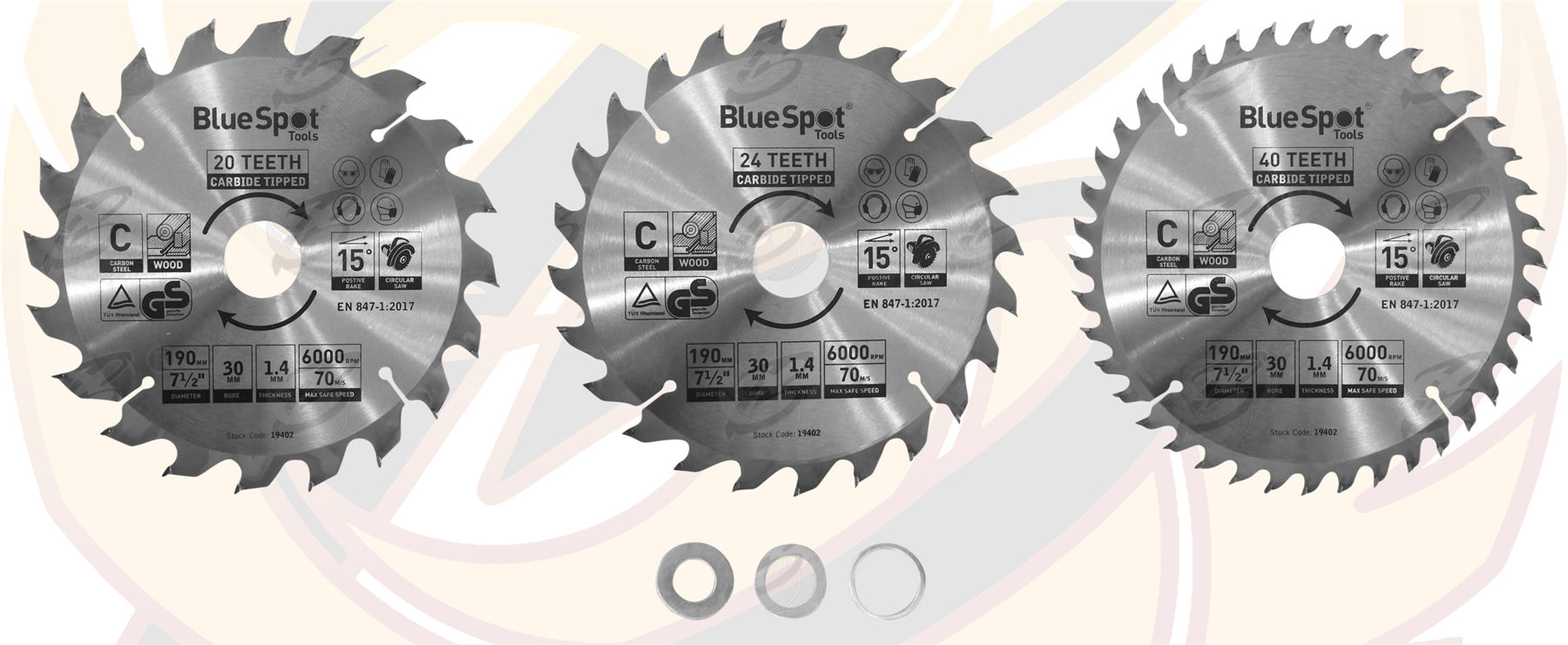 BlueSpot Circular Saw Blade 190mm x 30mm ( 20T & 24T & 40T ) ( Tct Blades ) 19402