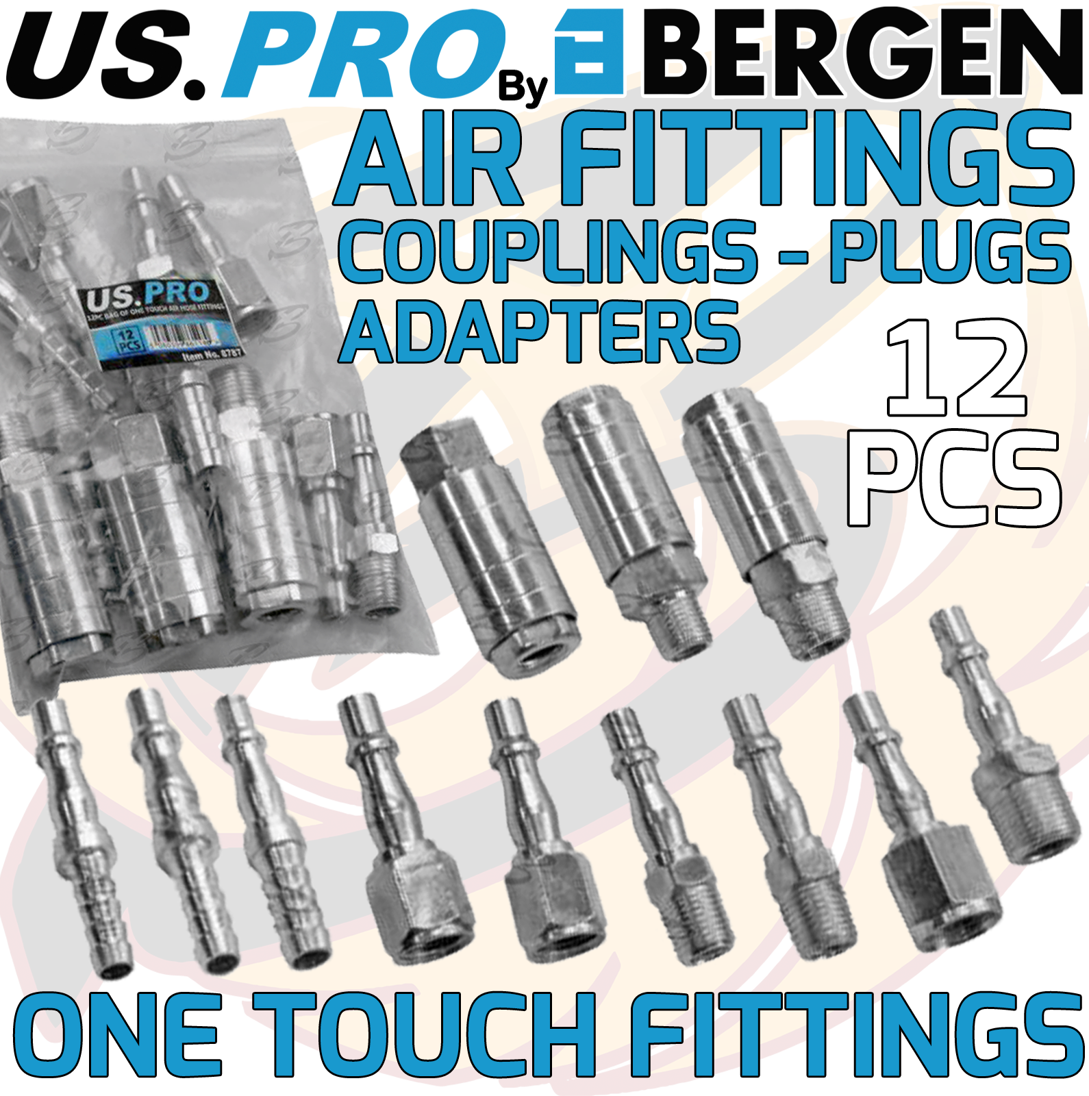 US Pro 12 Piece Air Line Fittings ( One Touch ) ( 8787 )