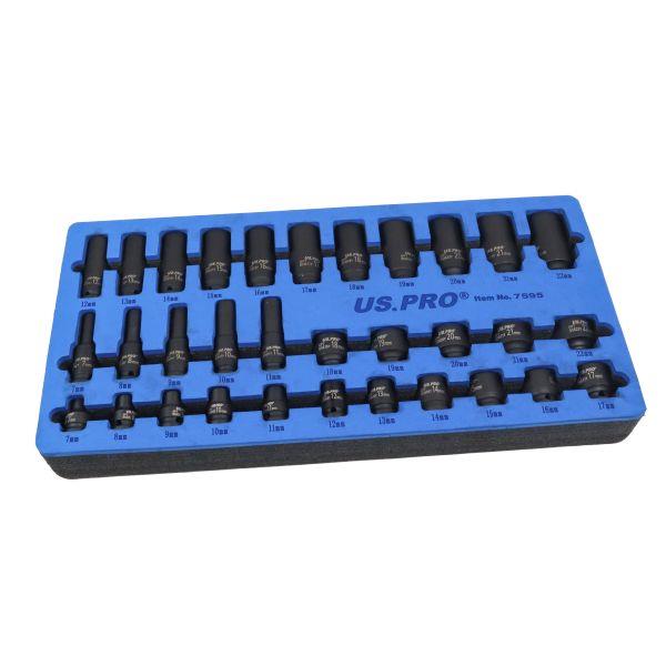 US Pro 32 Piece 3/8" Drive 6 Point Deep & Shallow Impact Sockets 7mm - 22mm 7595