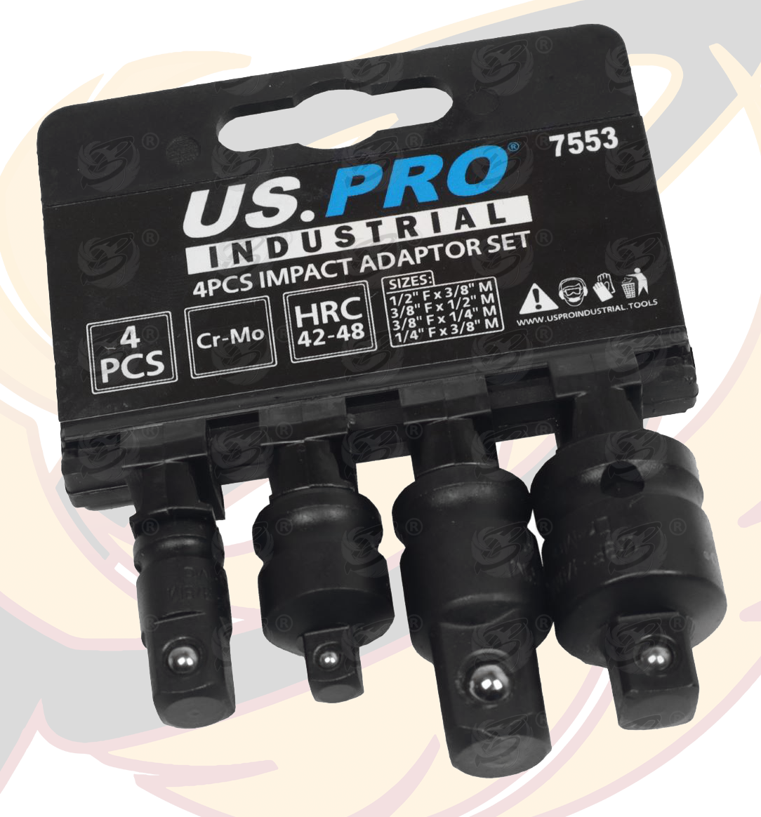 US Pro Industrial 4 Piece Impact Socket Adaptors ( 1/4" - 1/2" ) ( Cr-Mo ) 7553