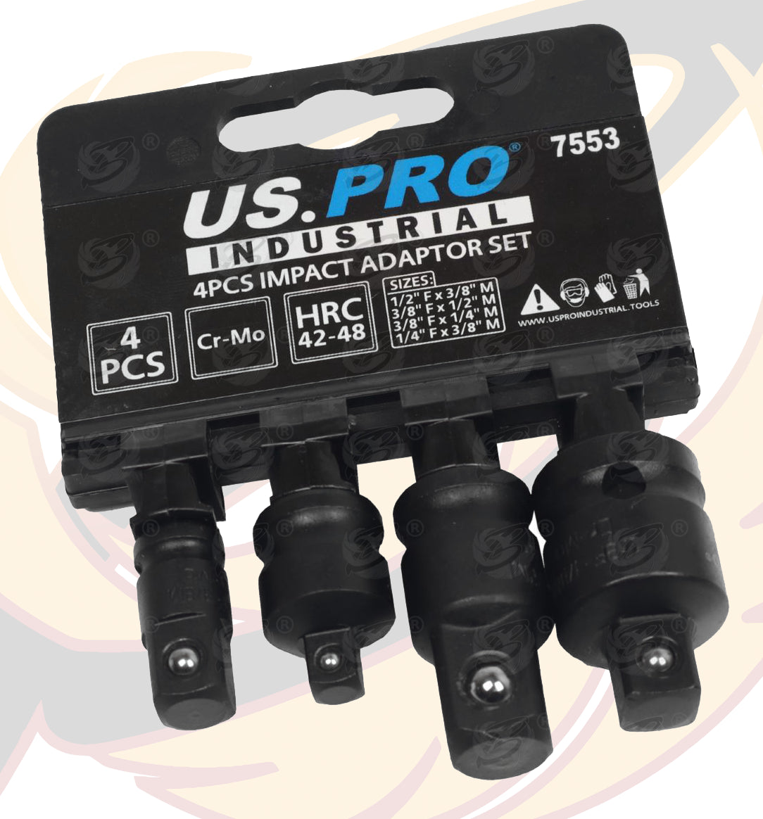 US PRO INDUSTRIAL 4PCS IMPACT SOCKET ADAPTERS ( 1/4" - 1/2" ) ( CR-MO )