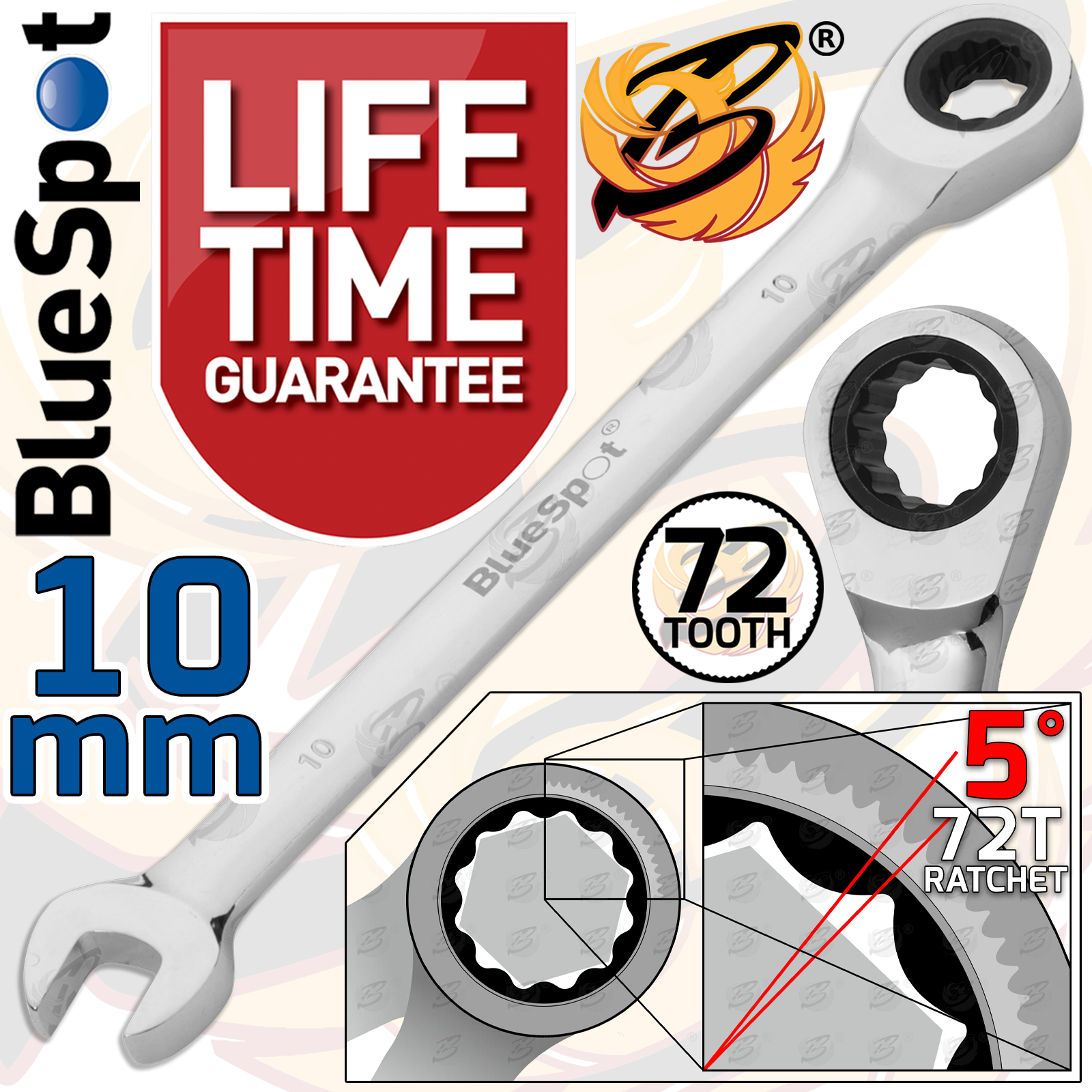 BlueSpot 10mm 72 Tooth Ratchet Spanner ( Single ) 05104