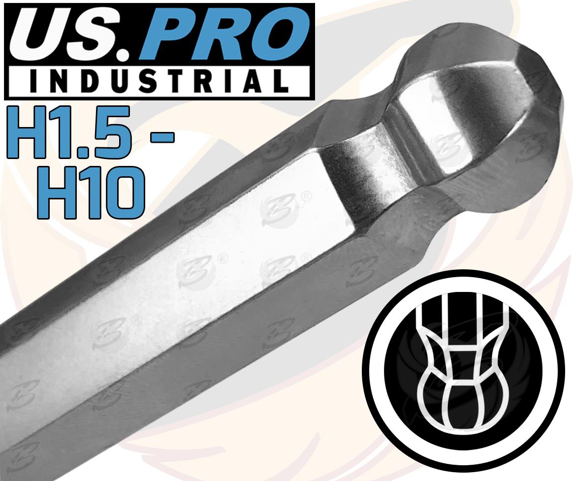 US Pro Industrial 9 Piece T Handle Ball End Hex Keys H1.5 - H10 4557
