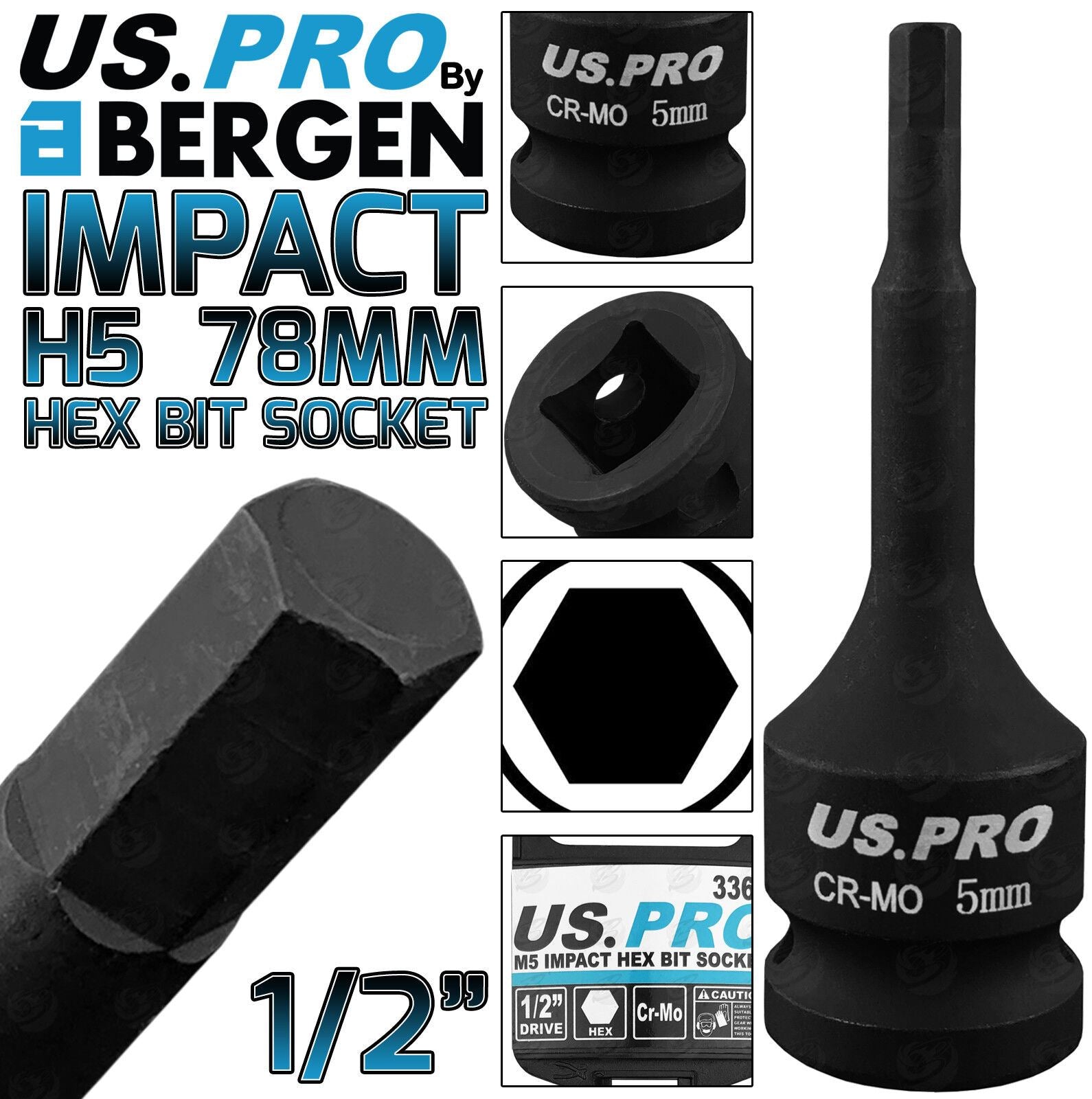 US PRO H5 1/2" DRIVE 78MM LONG IMPACT HEX BIT SOCKET ( SINGLE )