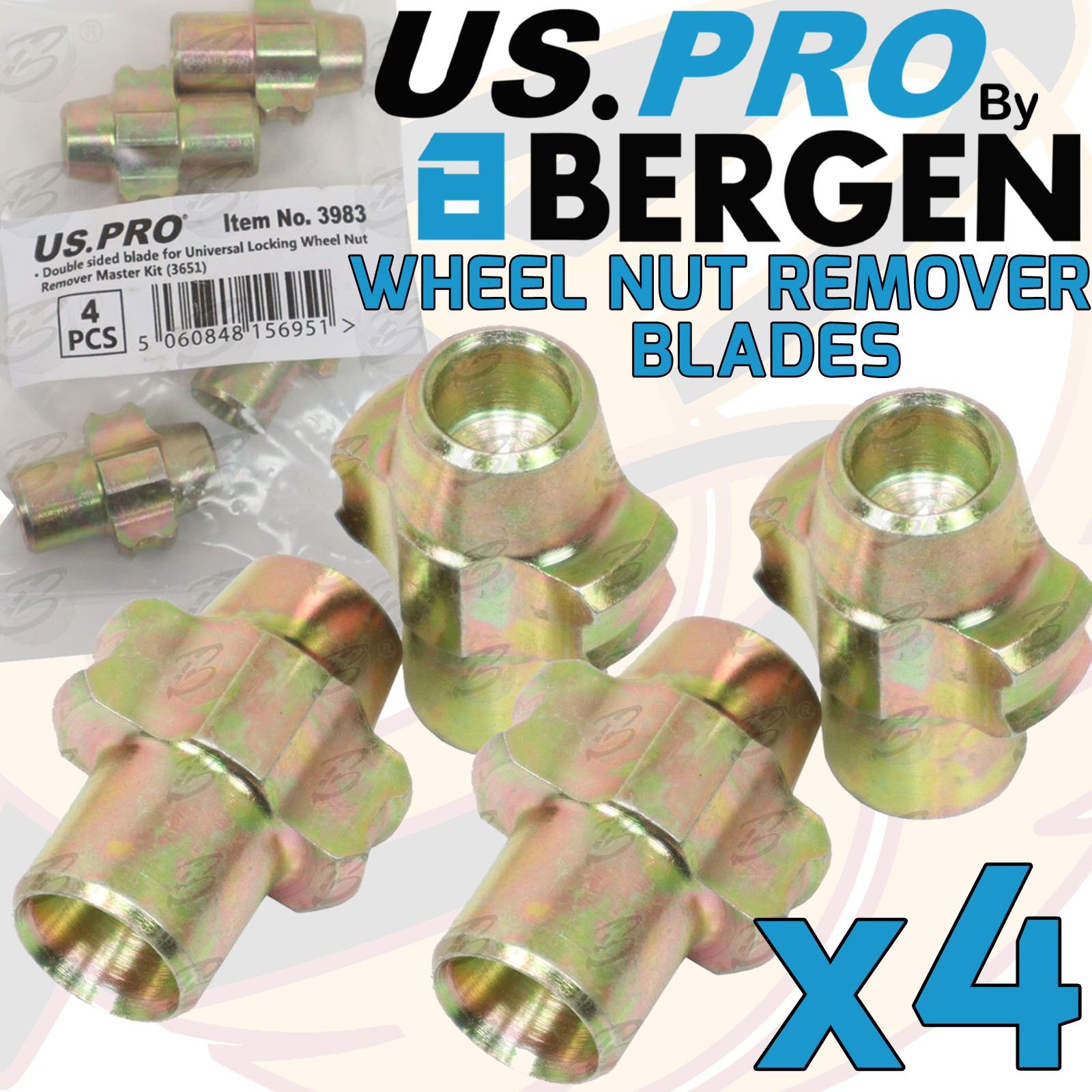 US Pro 4 Piece Replacement Locking Wheel Nut Remover Blades ( 3983 )