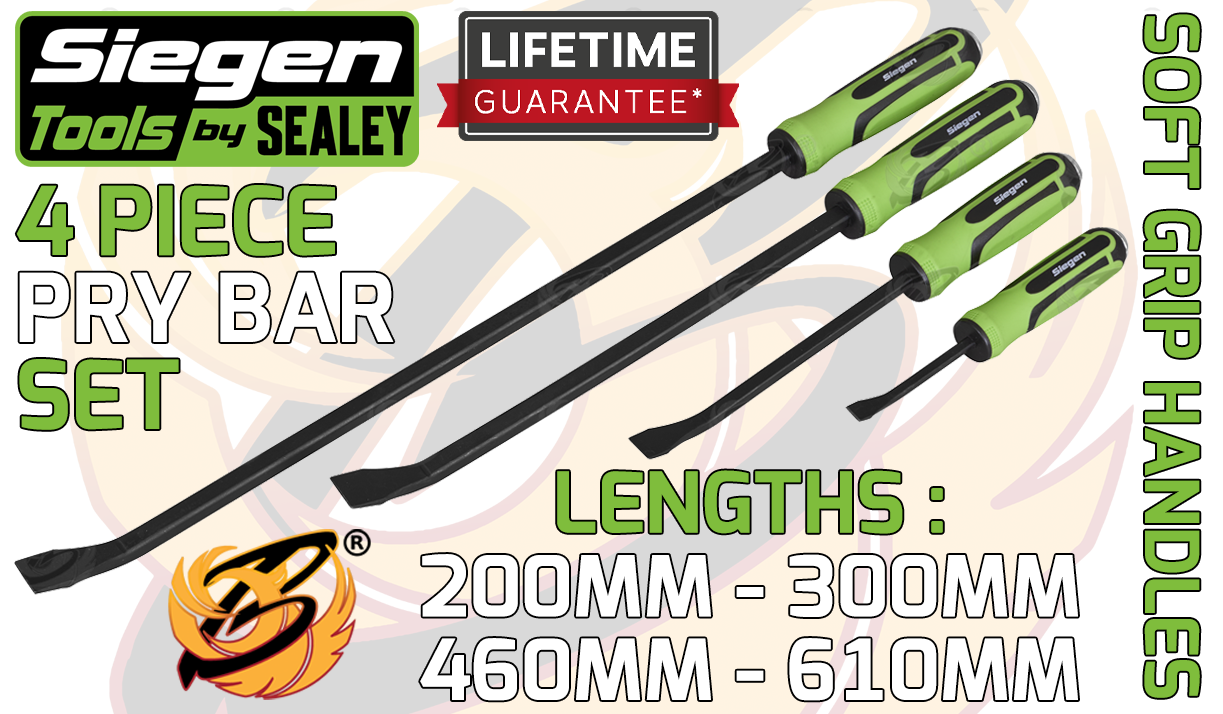 Siegen Angled Pry Bar Set With Hammer Cap Heavy-Duty 4 Piece S01138