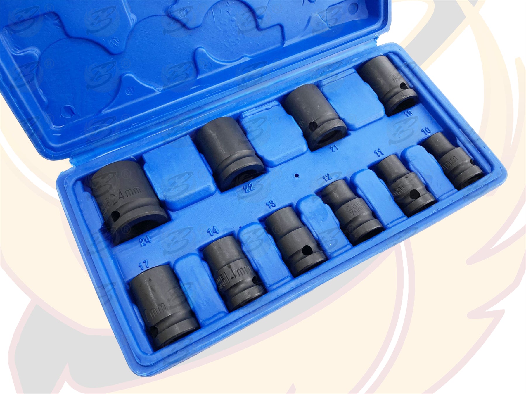 TOOLZONE 10PCS 1/2" DRIVE 6 POINT SHALLOW IMPACT SOCKETS 10MM - 24MM