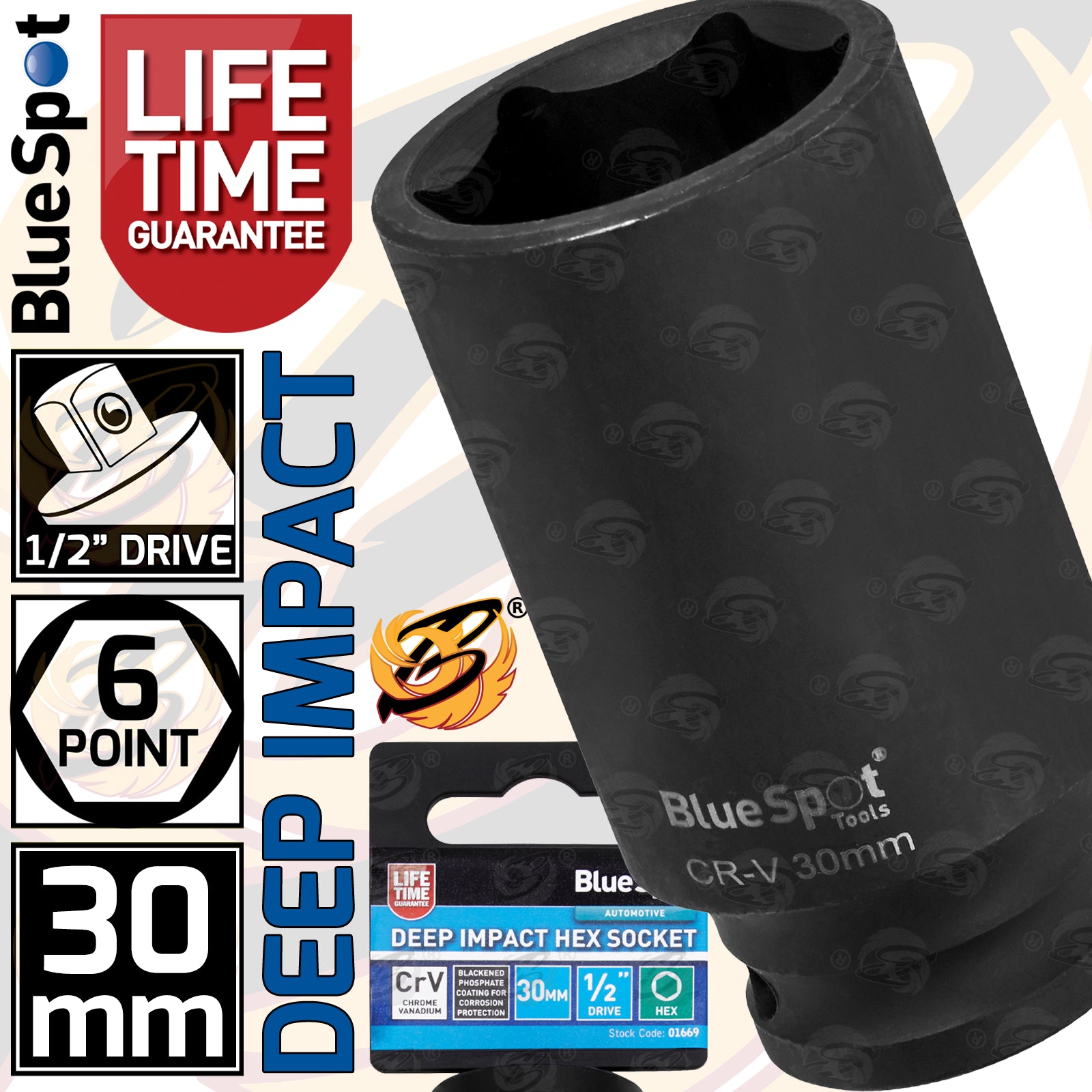 BLUESPOT 30MM 1/2" DRIVE 6 POINT DEEP IMPACT SOCKET ( SINGLE )