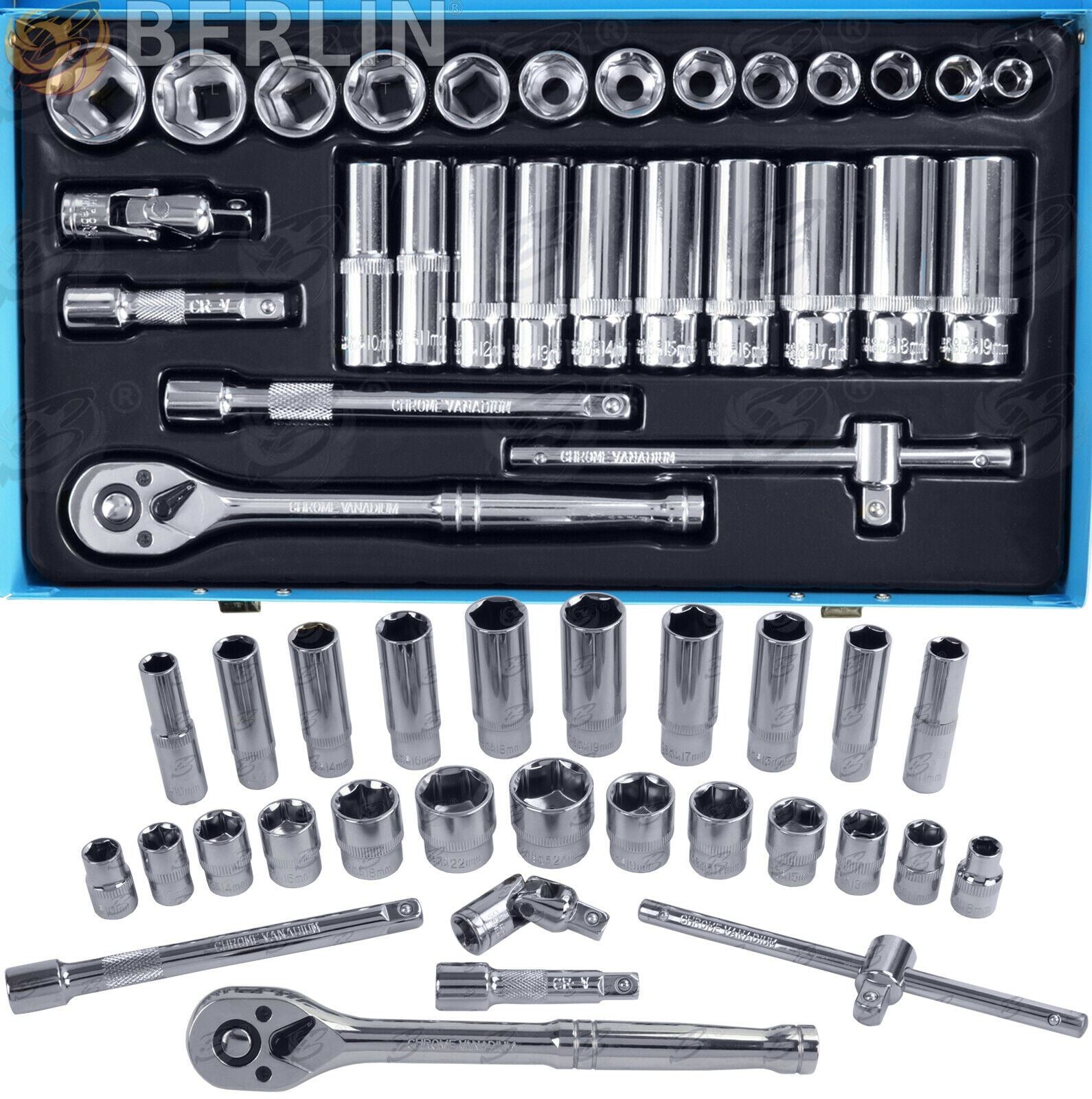 BLUESPOT 28PCS 3/8" DRIVE 6 POINT SOCKET SET 8MM - 24MM