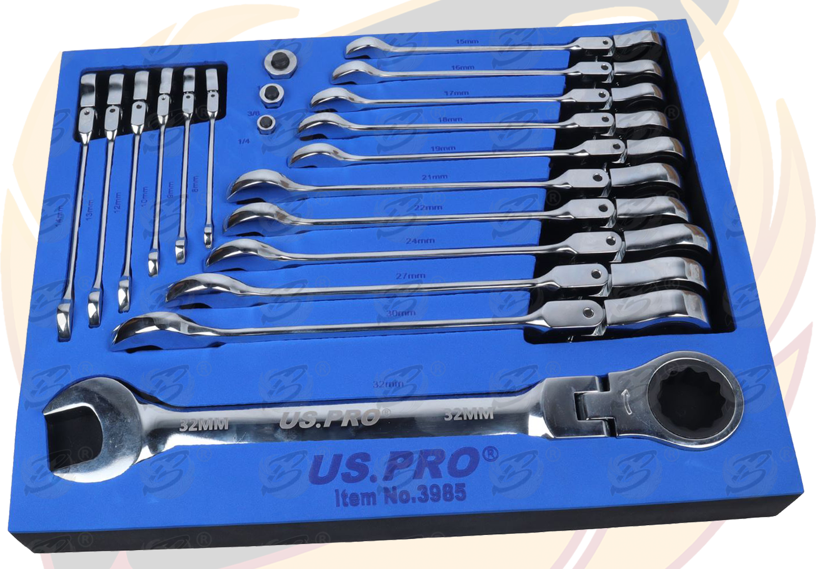 US Pro 20 Piece Metric Flexi Gear Ratchet Combination Wrench Set ( 3985 )
