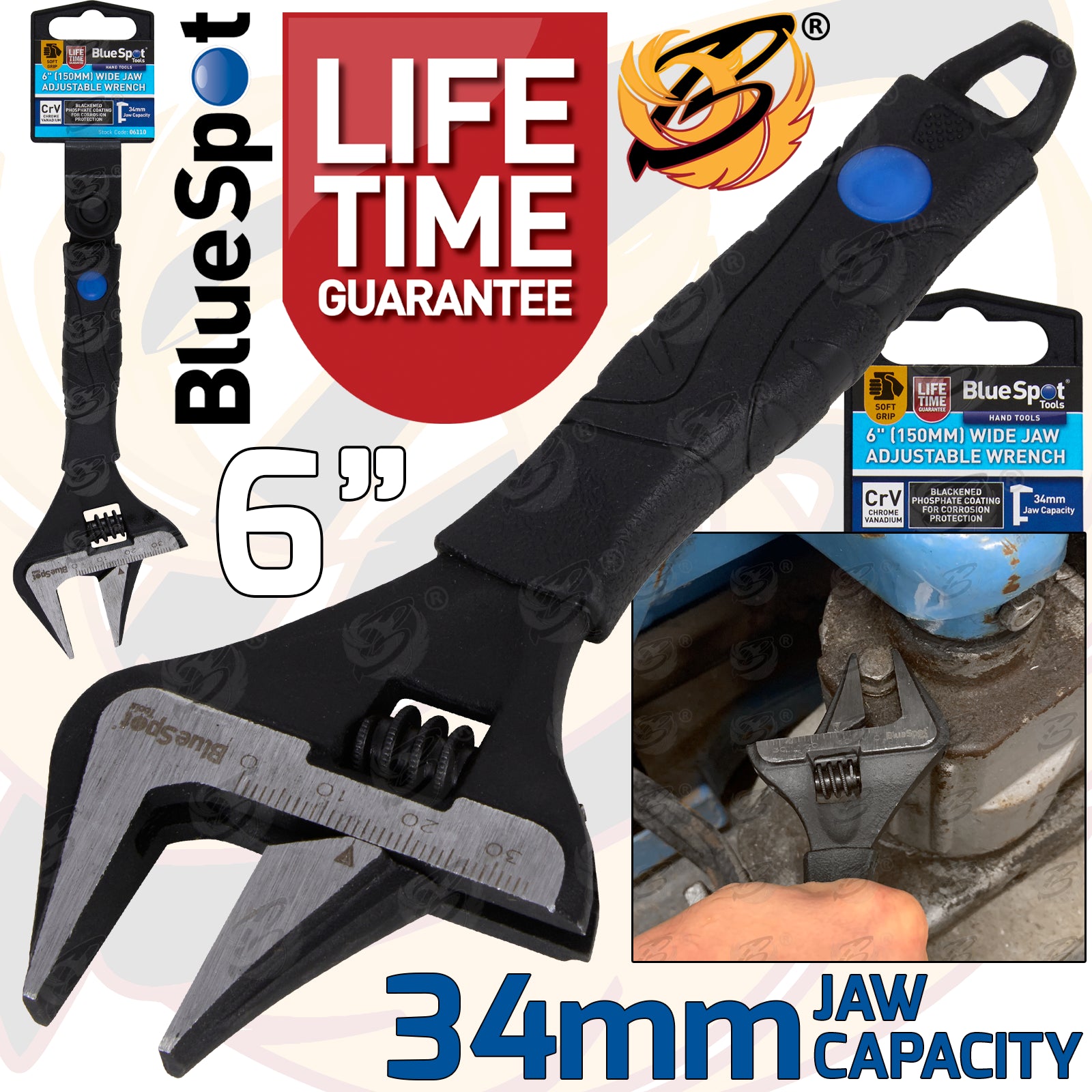 BLUESPOT 6" WIDE JAW ADJUSTABLE WRENCH ( 0 - 34mm )