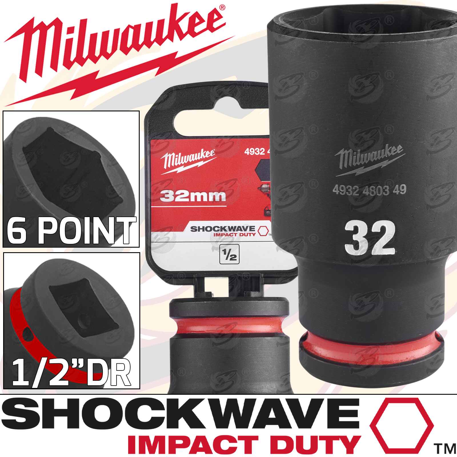 Milwaukee 32mm 1/2" Drive 6 Point Deep Impact Socket ( Single ) ( 4932480349 )