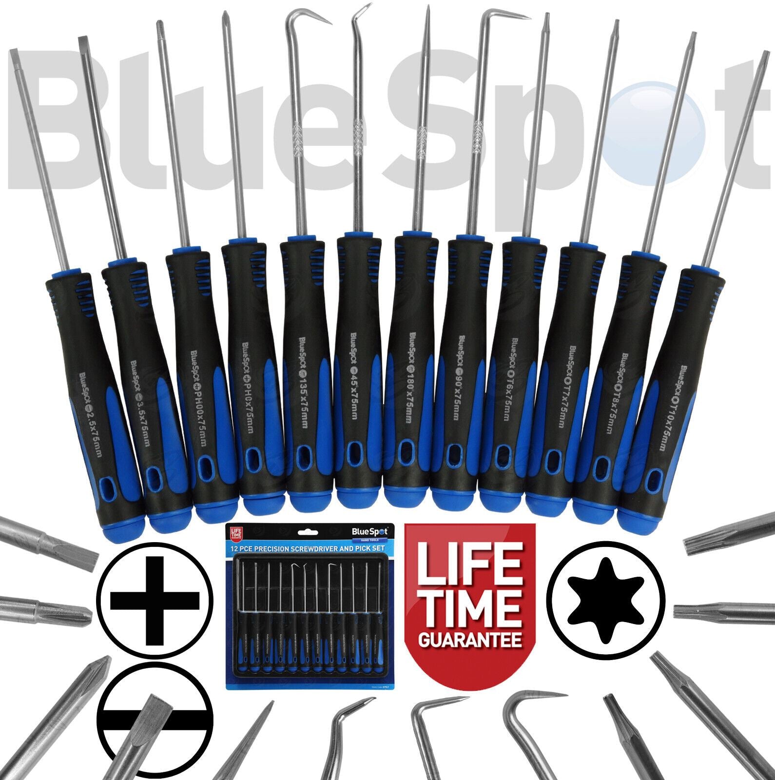 BlueSpot 12 Piece Precision Hook, Pick & Screwdriver Set 07917