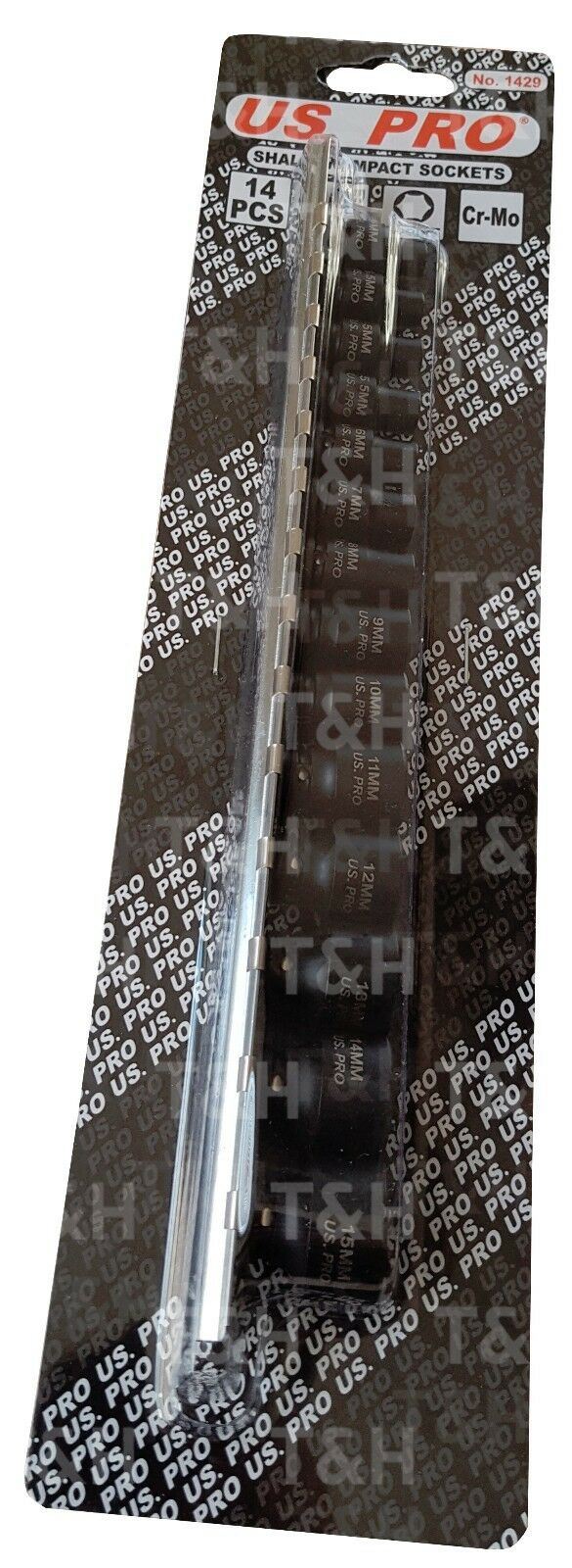 US PRO 14PCS 1/4" DRIVE 6 POINT SHALLOW IMPACT SOCKETS 4MM - 15MM