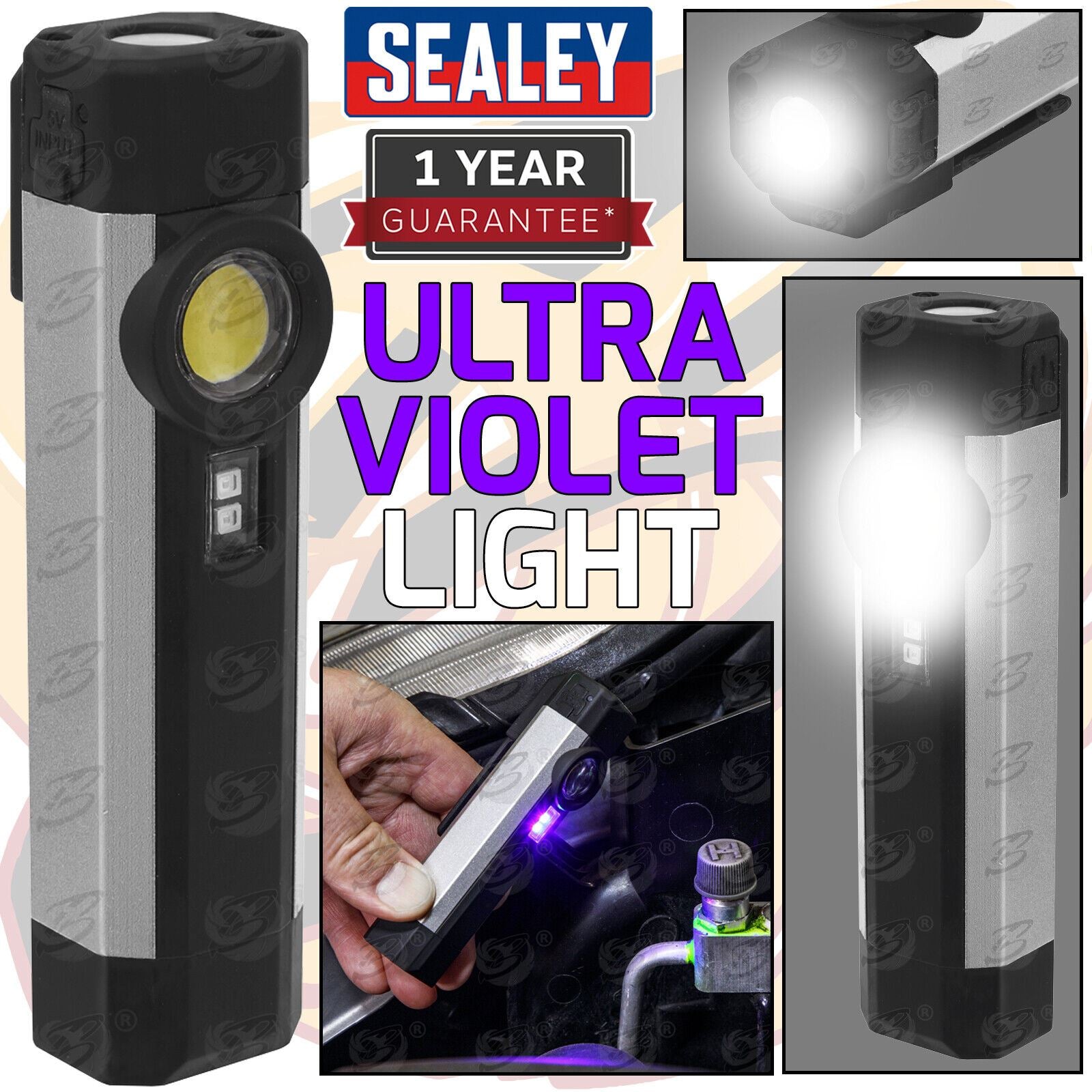 SEALEY RECHARGEABLE COB Li - ION WORK LIGHT WITH UV LIGHT