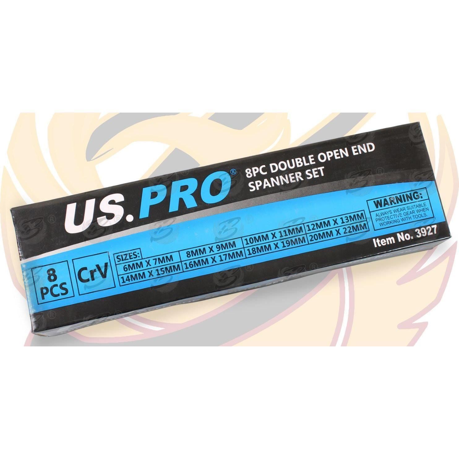 US PRO 8PCS DOUBLE OPEN ENDED SPANNERS 6MM - 22MM