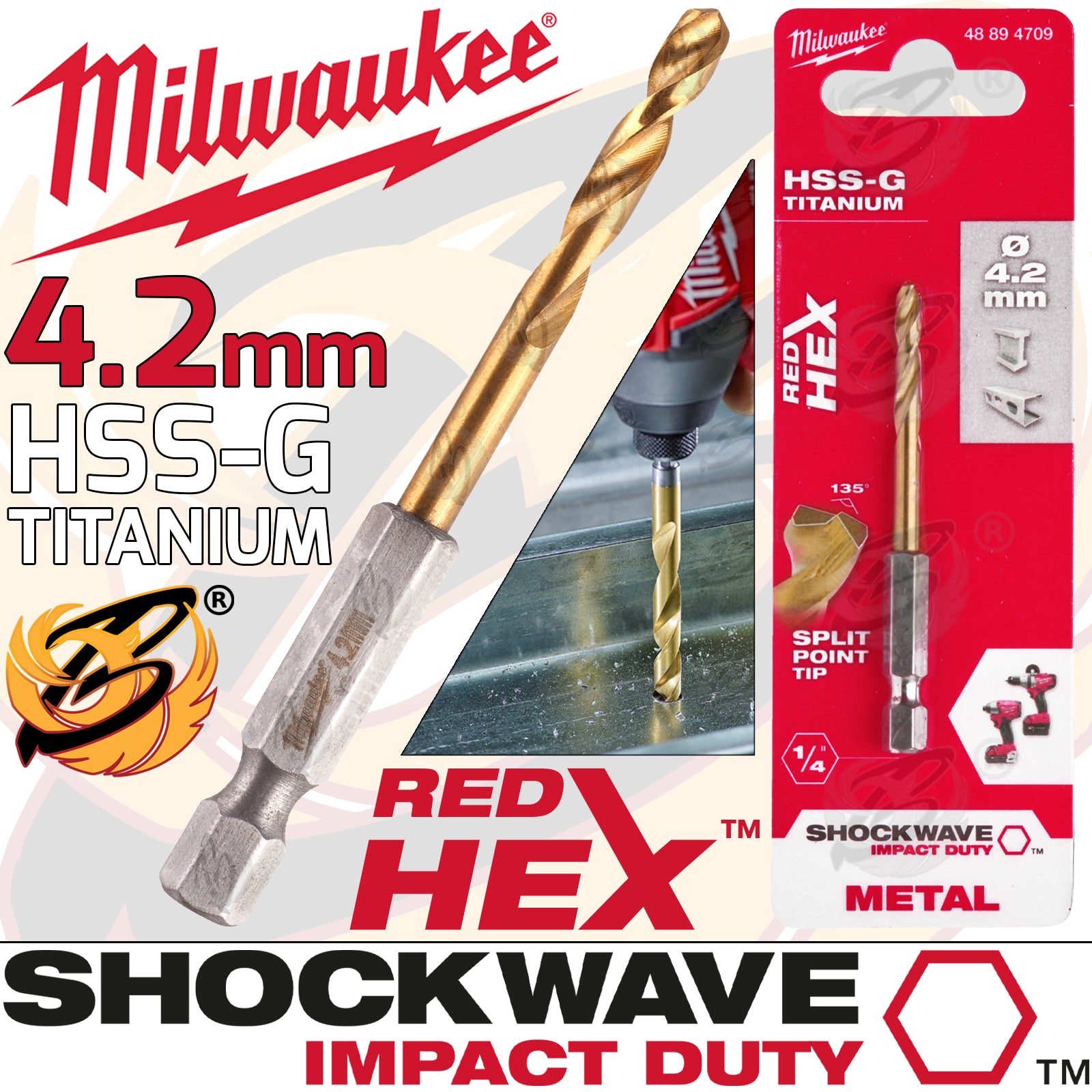 MILWAUKEE 4.2MM HSS TITANIUM METAL RED HEX DRILL BIT