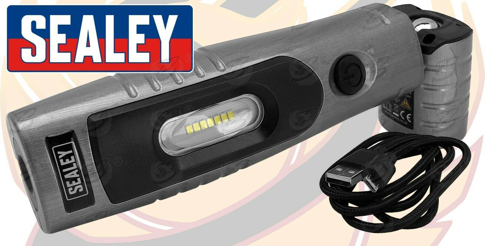 SEALEY RECHARGEABLE SMD LED LI - ION WORK LIGHT ( BRUSHED ALUMINIUM )