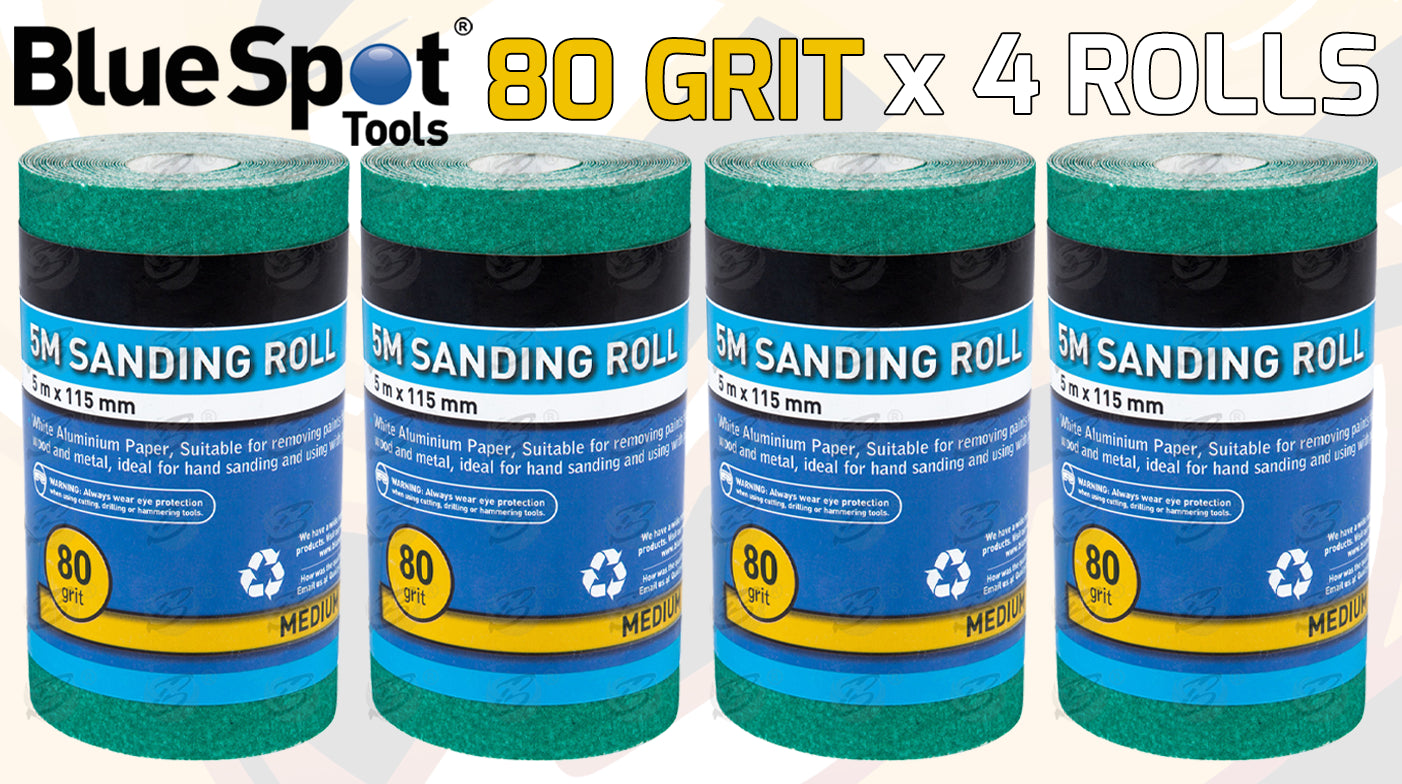 BLUESPOT 80 GRIT SANDING ROLL ( 5M x 115MM ) ( 4 ROLLS )