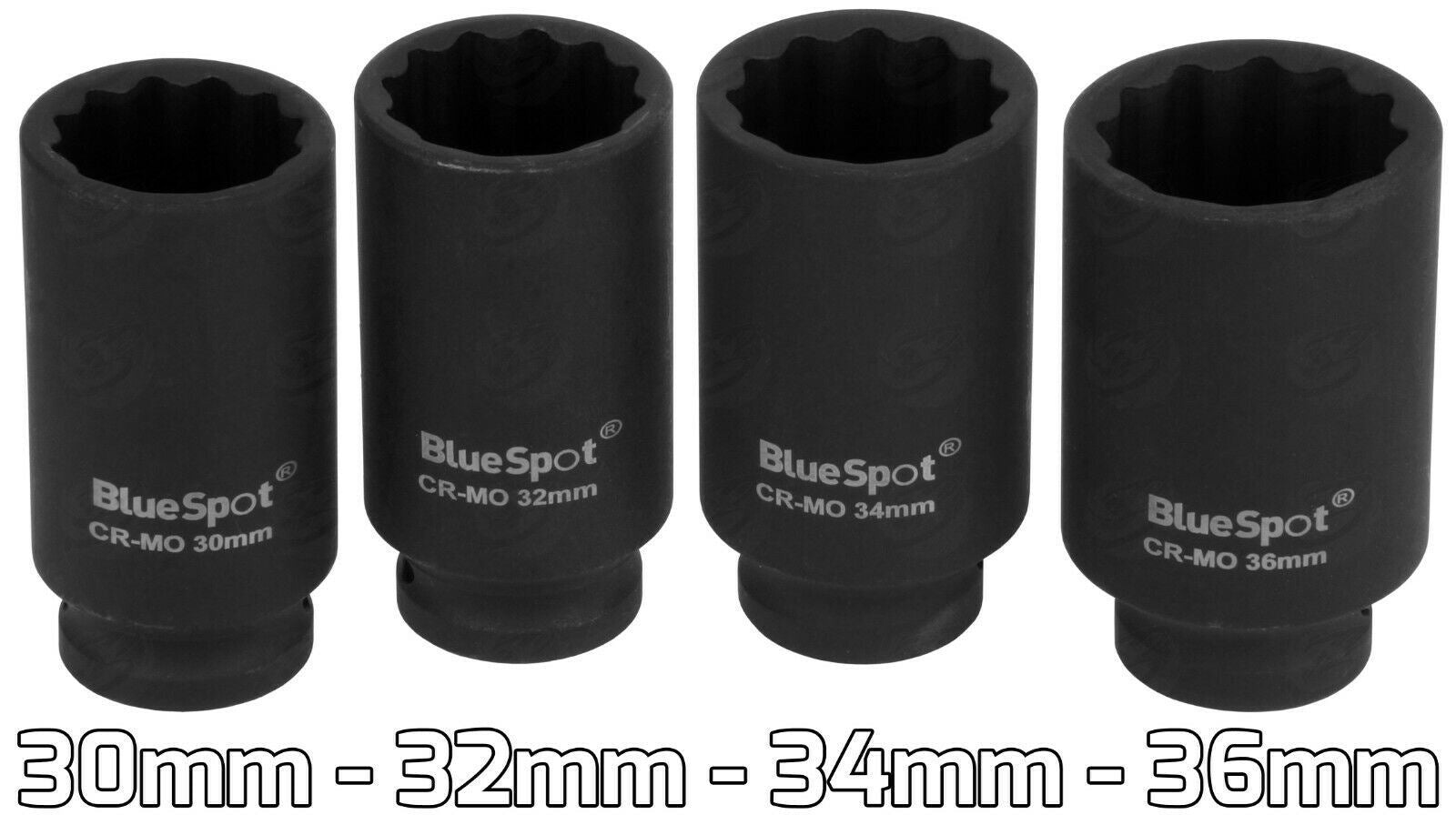 BLUESPOT 4PCS 1/2" DRIVE 12 POINT DEEP IMPACT SOCKETS 30MM - 36MM