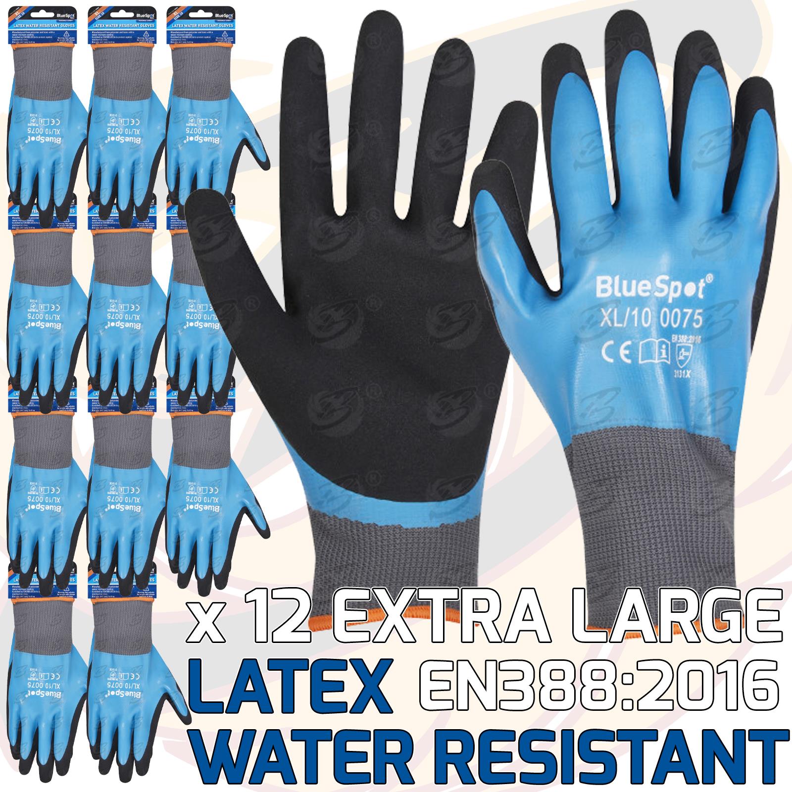 BLUESPOT LATEX WATER RESISTANT WORK GLOVES ( x 12 PAIRS ) ( XL )