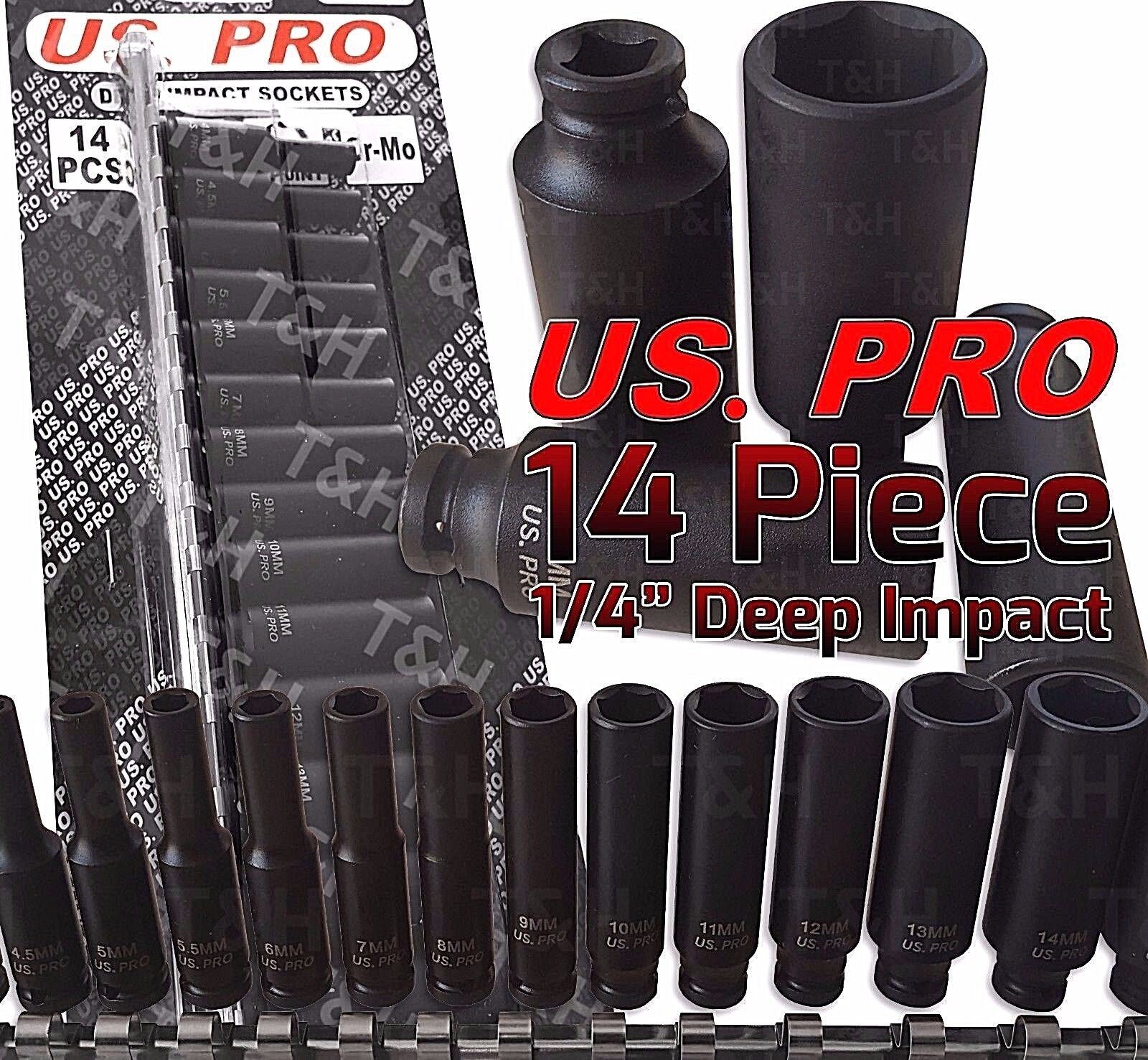US PRO 14PCS 1/4" DRIVE 6 POINT DEEP IMPACT SOCKETS 4MM - 15MM