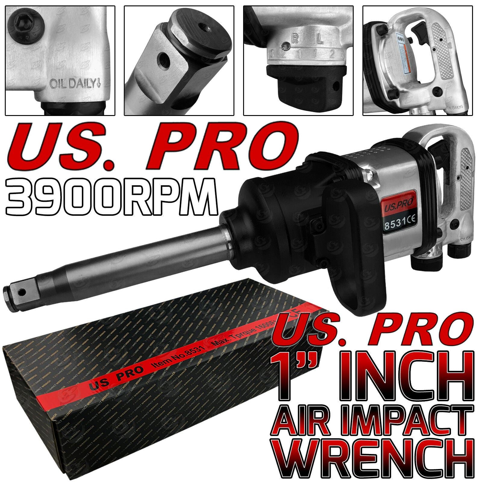 US PRO 1" DRIVE INDUSTRIAL AIR IMPACT WRENCH 2200Nm
